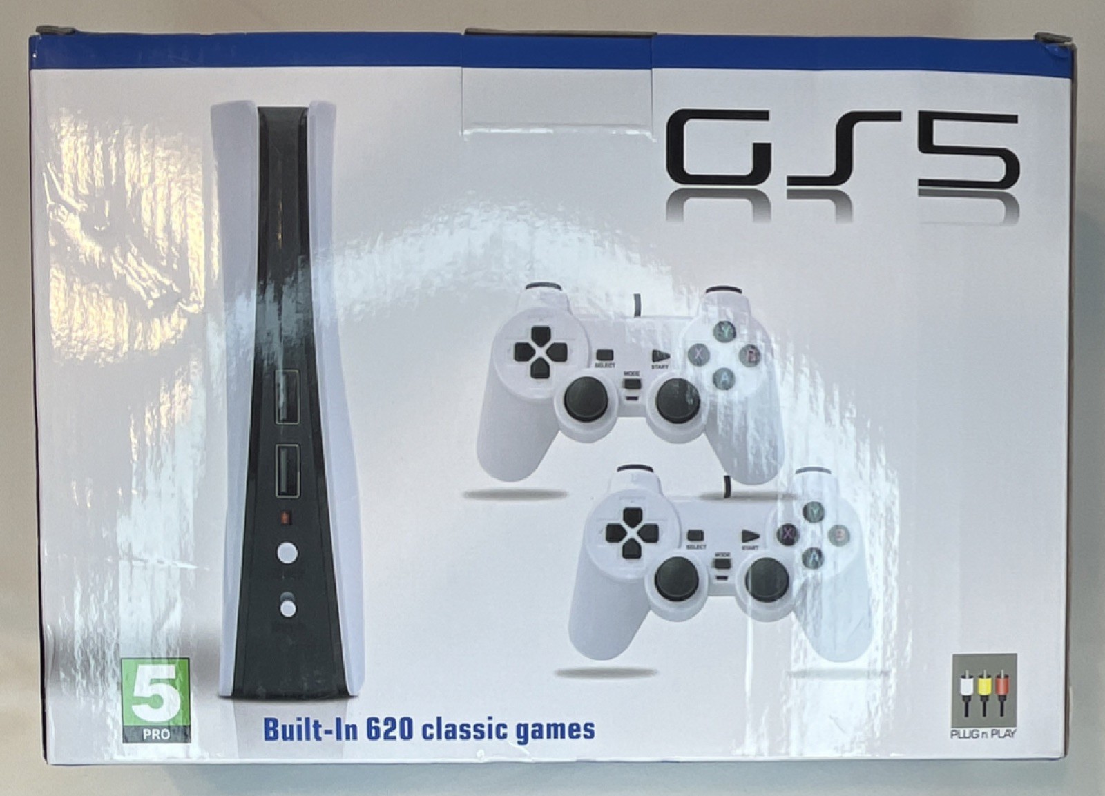 GS GameStation 5 Plug & Play Console, 620 Games, Two Players, White/Black