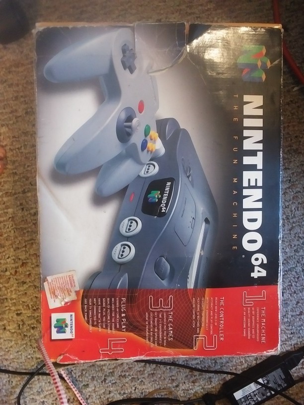 Nintendo 64 Console + Controller w Mario Kart, Box, Styrofoam Vintage N64 System