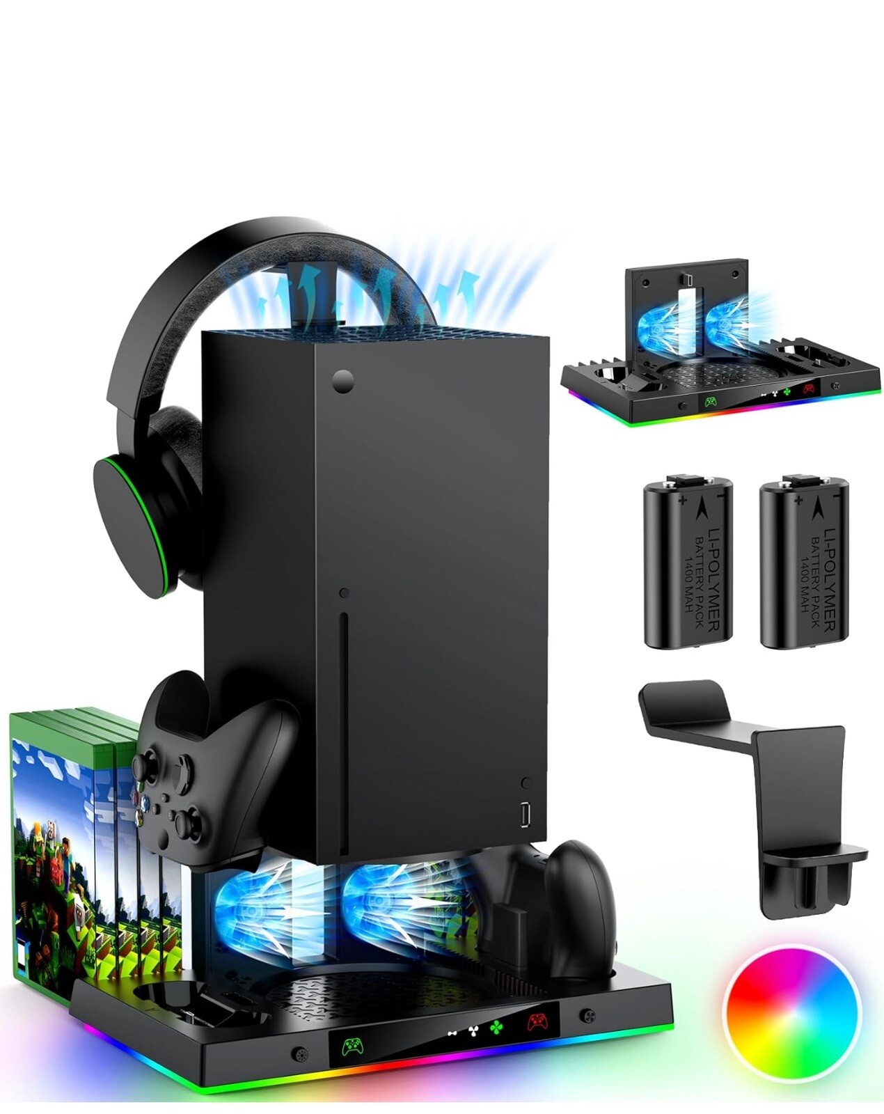 Xbox Series X Super Bundle Fast Dual Controller Charger 2 Batteries Cooling Fan