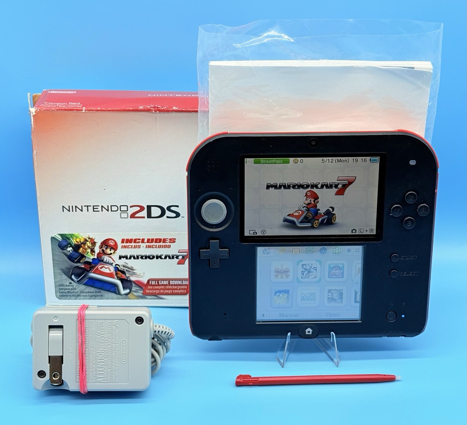 🔥 NINTENDO 2DS Mario Kart 7 Limited Edition 4GB Crimson Red Complete w/ Box 🔥