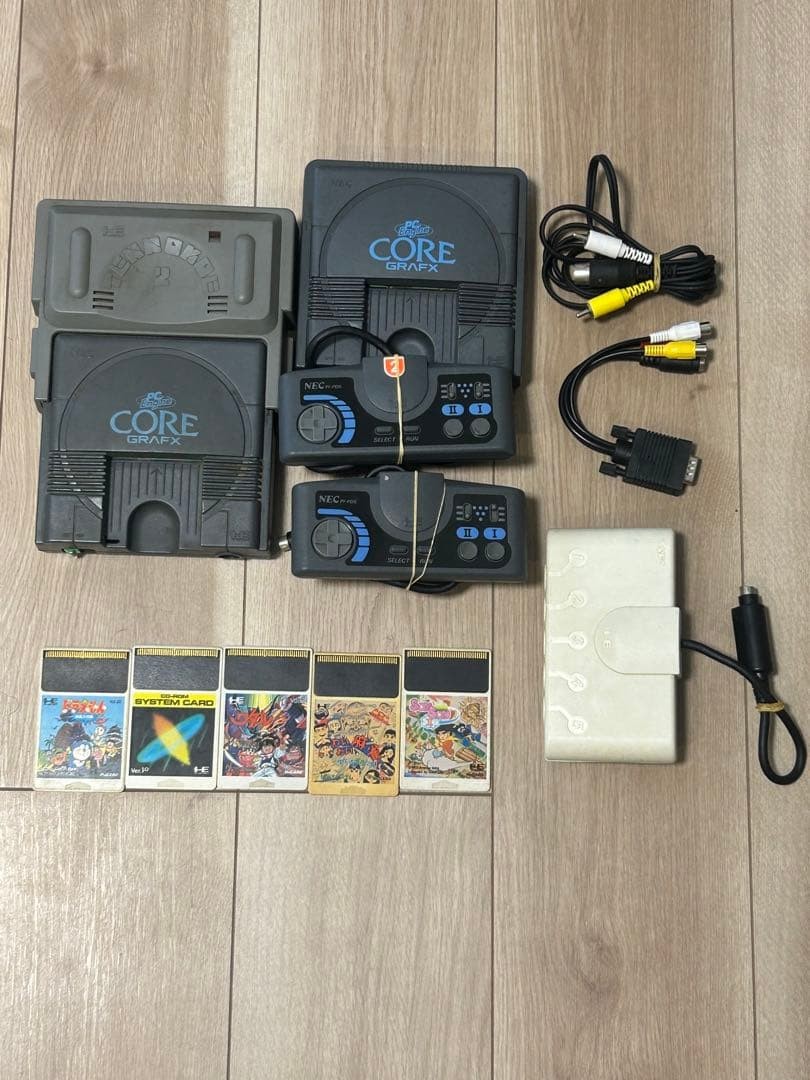 NEC PC Engine CORE GRAFX Console with 5 Game Cartridges Grey Set Classic