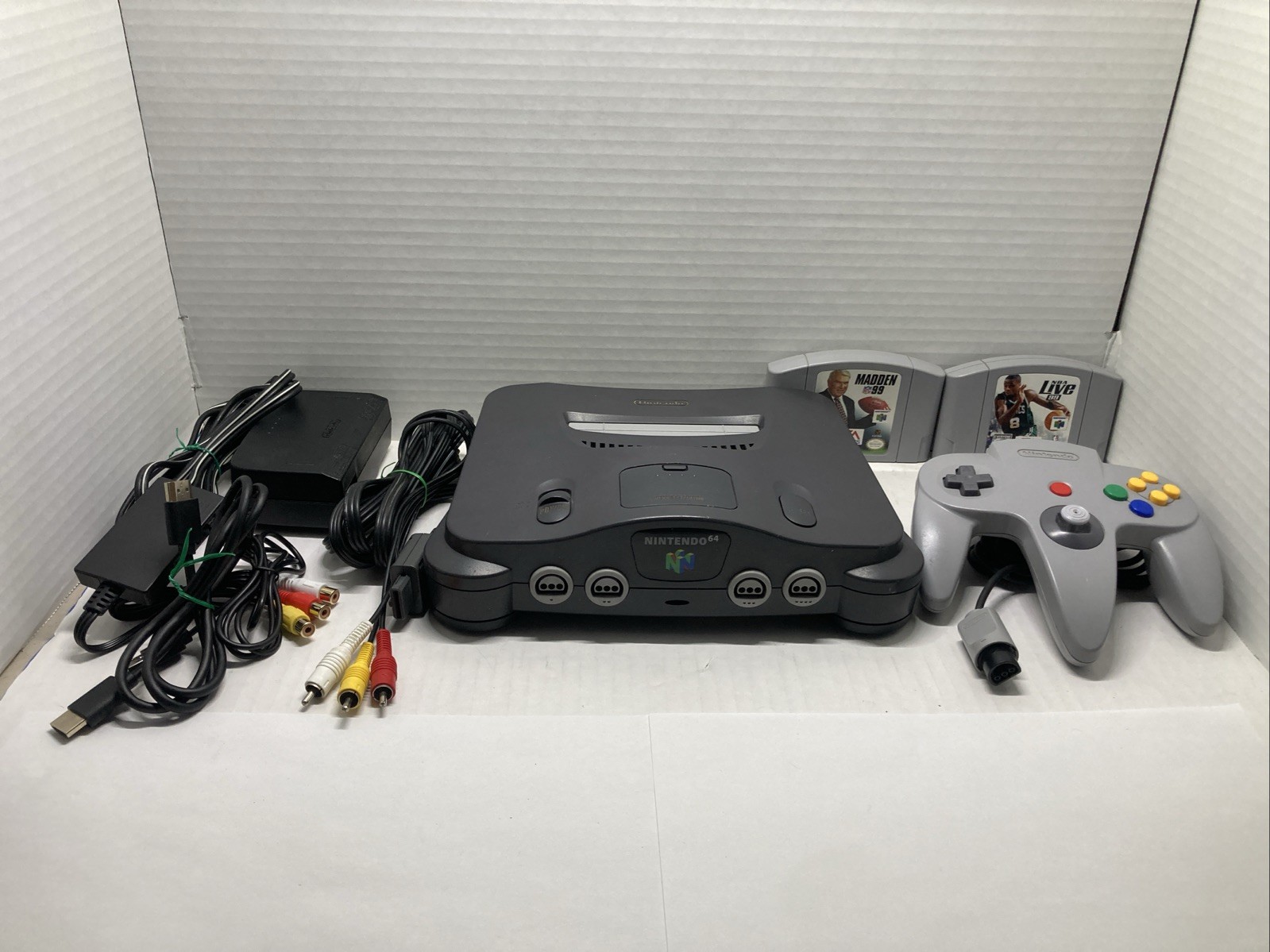 Nintendo 64 Black Console Bundle w/ 2 Sport , Cables & Hdmi Converter All Tested