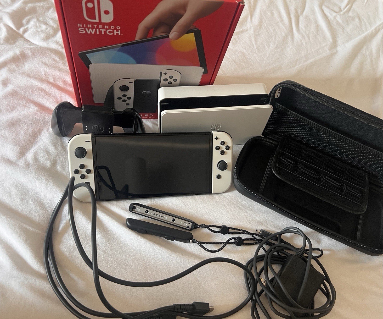 Nintendo Switch OLED White Used W/ Carrying Case Charging Dock & More Read Desc
