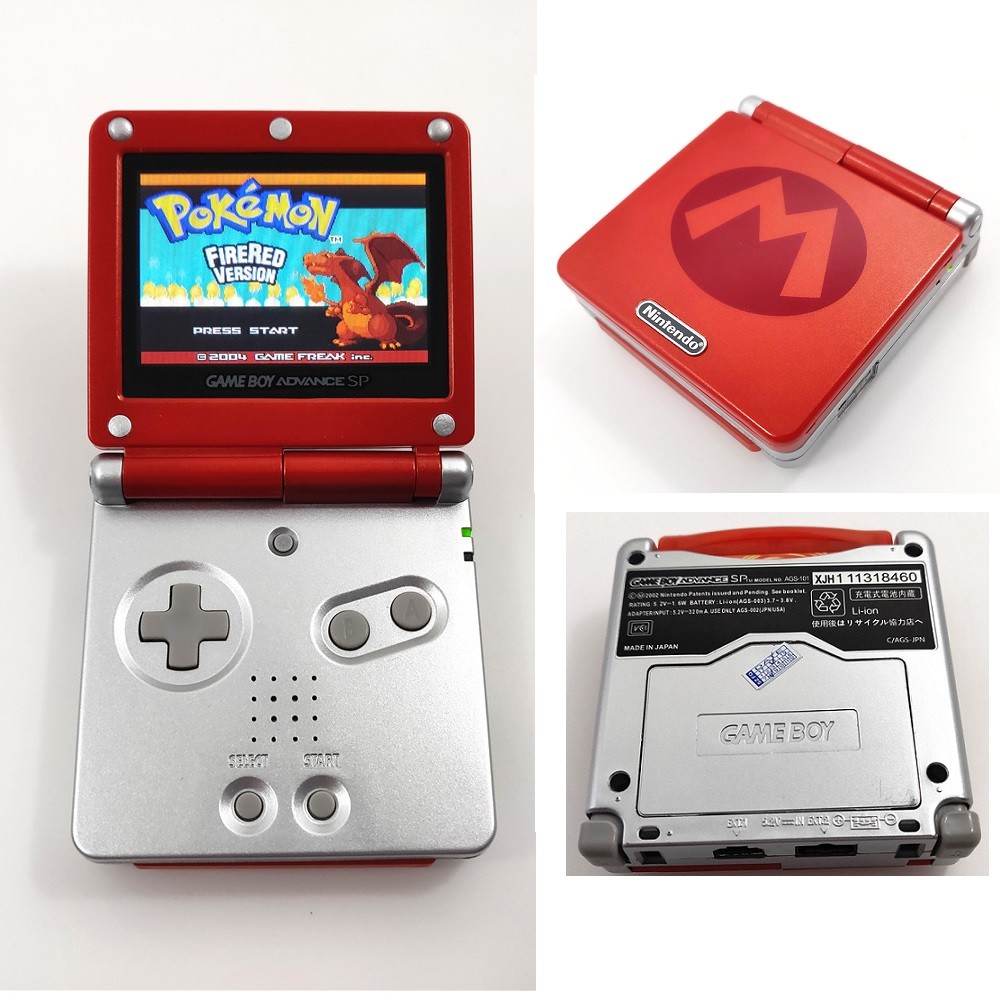 Red & Silver Mario Game Boy Advance SP GBA SP AGS 101 Backlit LCD Console