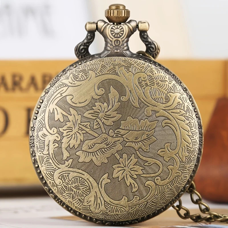 Vintage Bronze Leaf Pattern Design Quartz Movement Pocket Watch,With 80CM Neckla