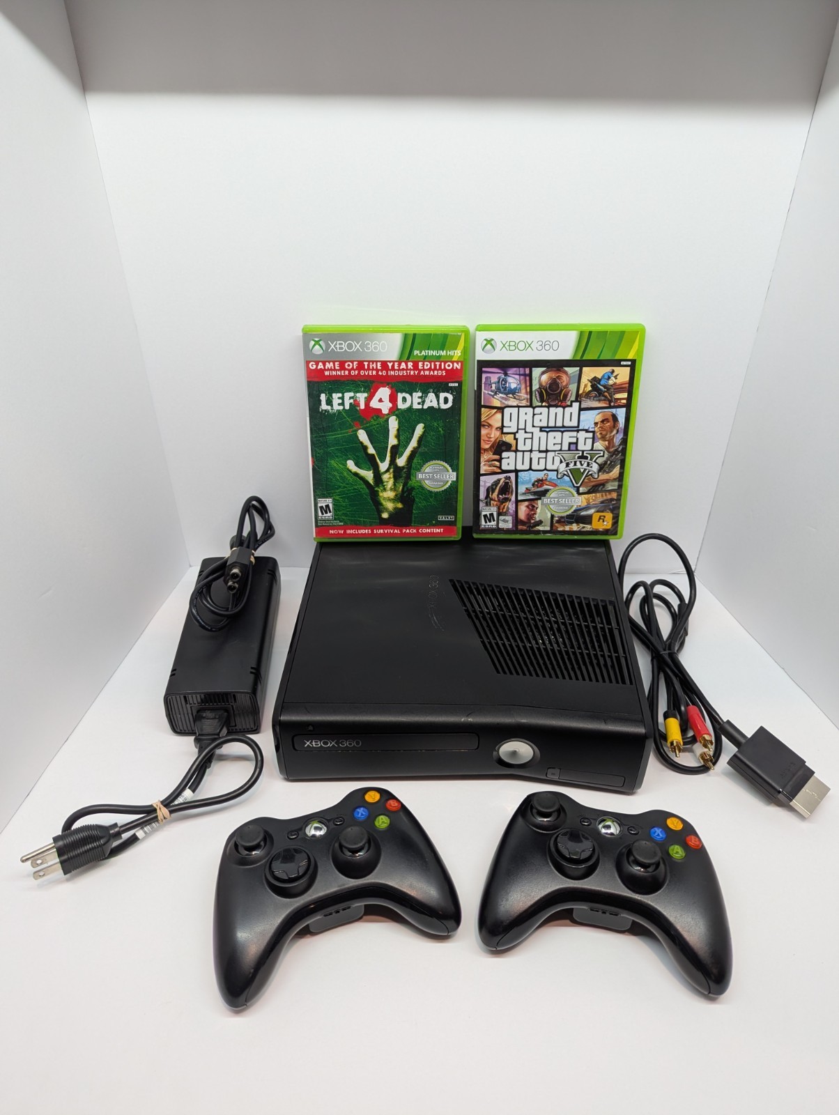 Xbox 360 Slim 4gb Internal Bundle Fully Restored with 2 Games and 2 Controllers