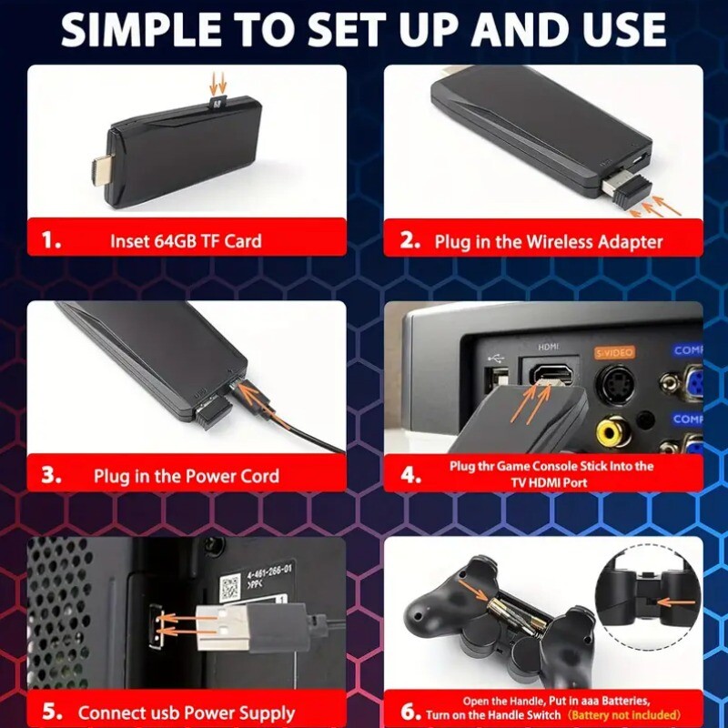 Portable Mini Plug & Play, With 2 Wireless Controllers And A 64G Micro SD Card,