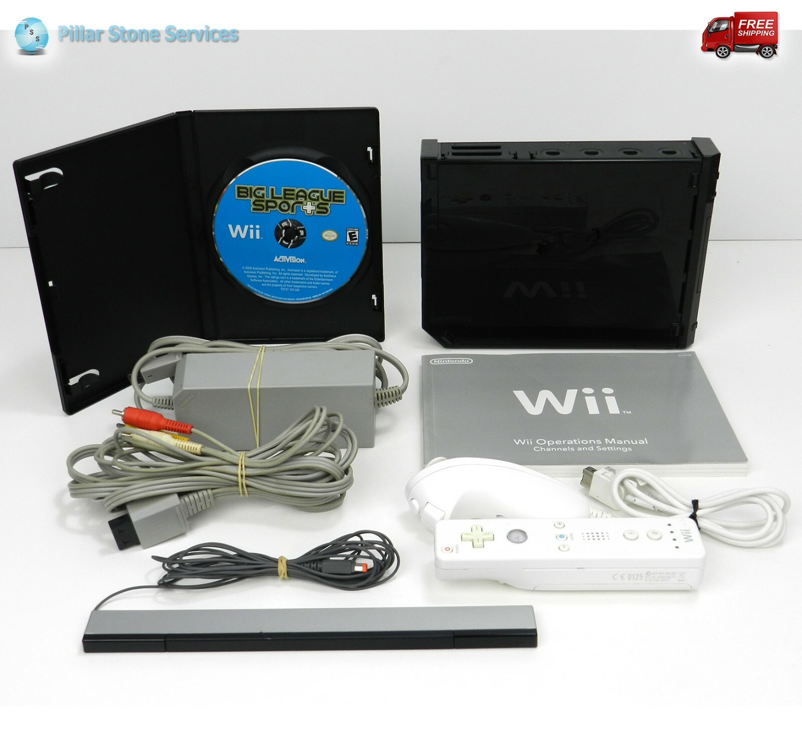 Nintendo Wii Sports Black Console Bundle 1 Games 1 Remotes 1 Nunchucks 1 Sensor