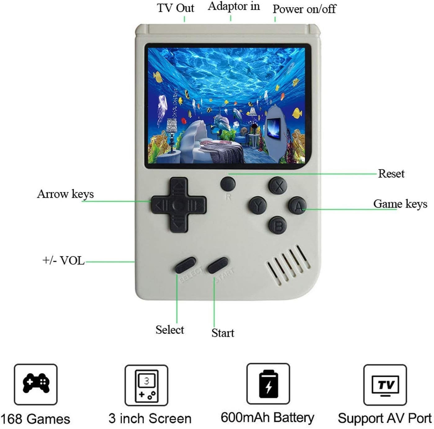 Lightweight Handheld Console – 168 Classic Games for Retro Gaming Lovers