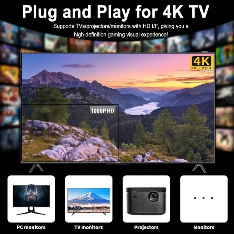Portable Mini Plug & Play, With 2 Wireless Controllers And A 64G Micro SD Card,
