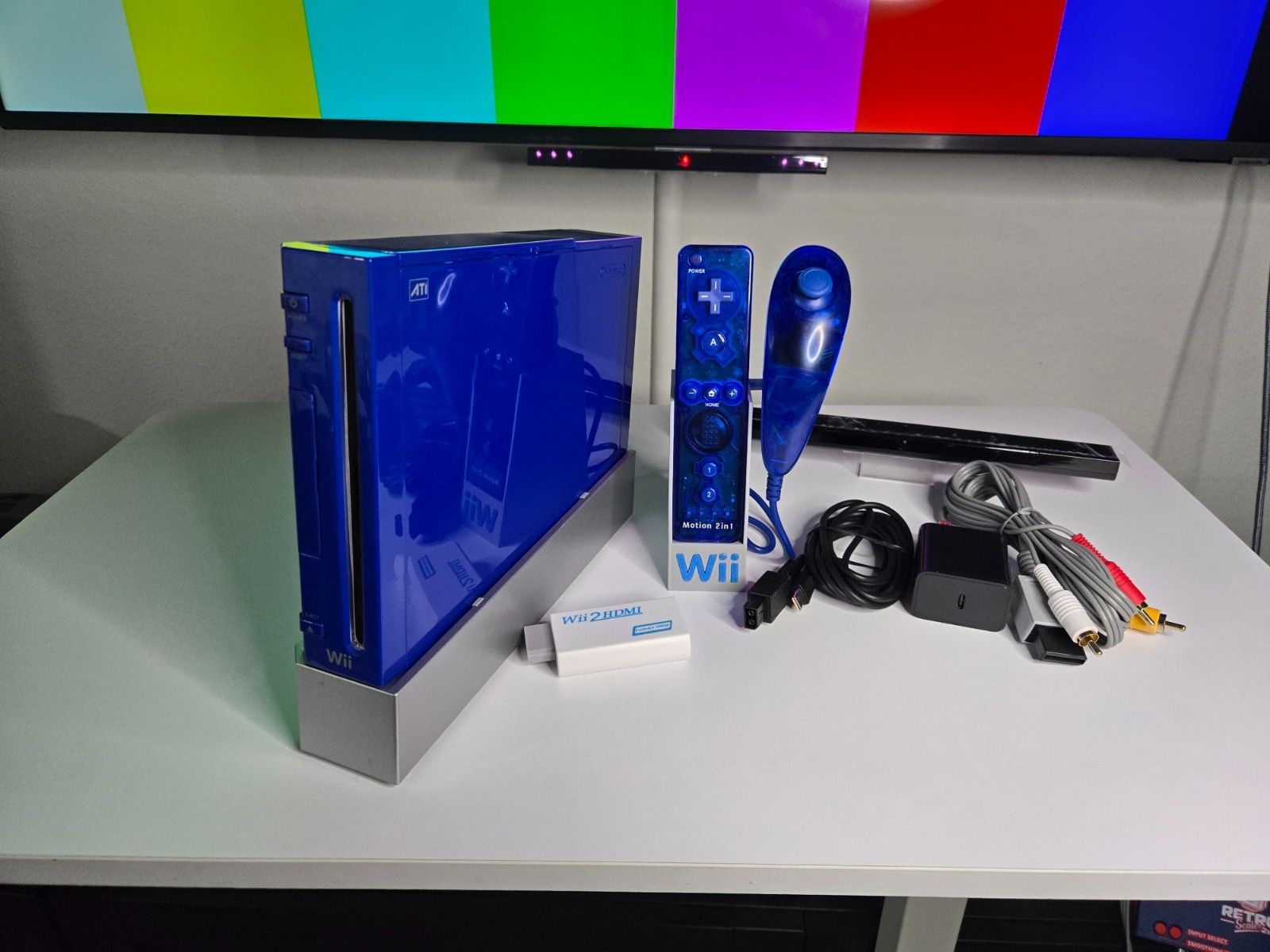 Nintendo Wii Console Blue + Plays GameCube Games + USA + Renewed + Free Stand