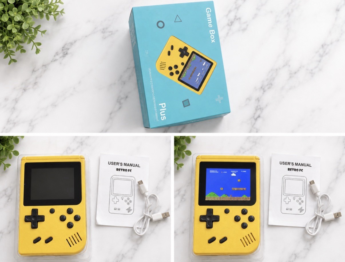 Game Box Plus Yellow/Black Handheld System Built-In Games w/ Micro USB Cable