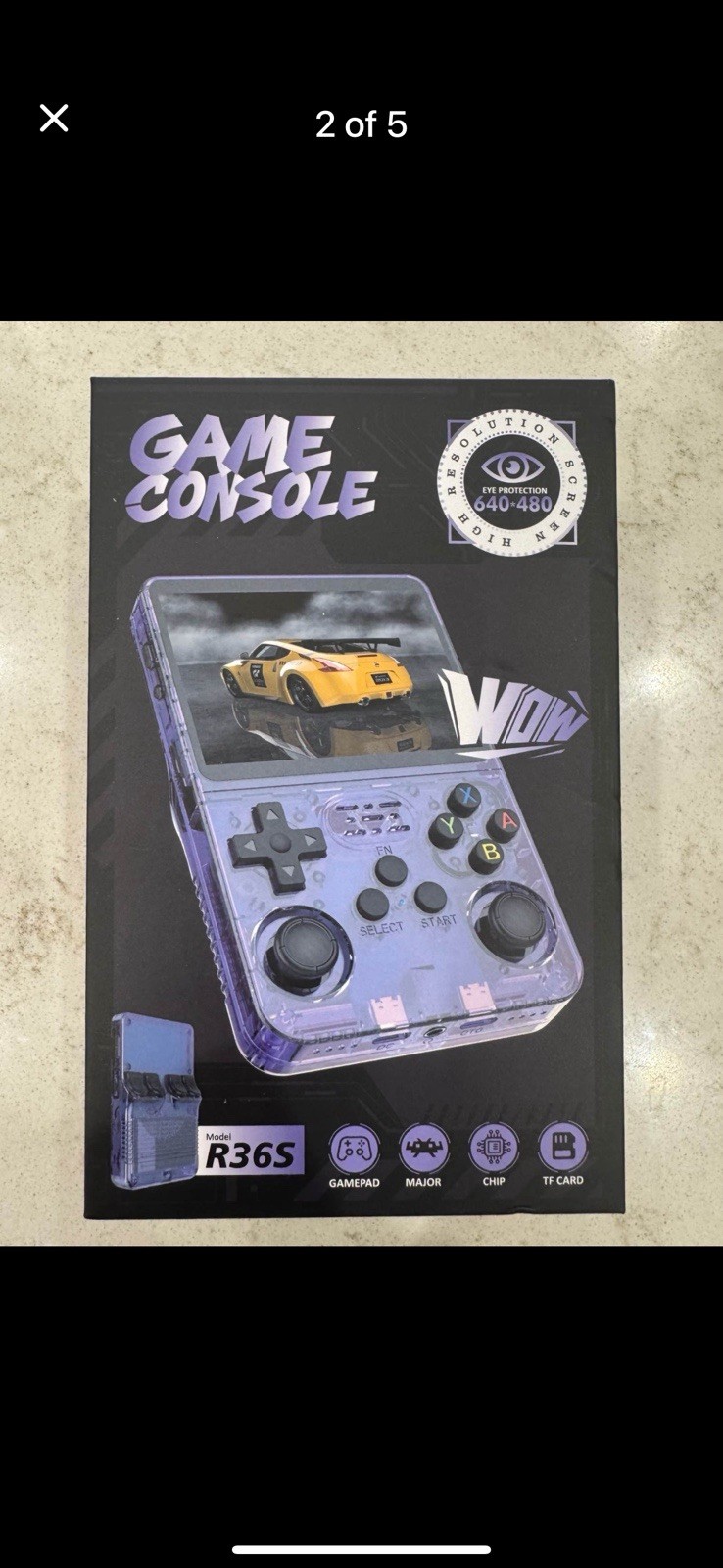 R36S Handheld Console 64GB SD Preloaded Over 20,000 ArkOS Retro Games. Purple