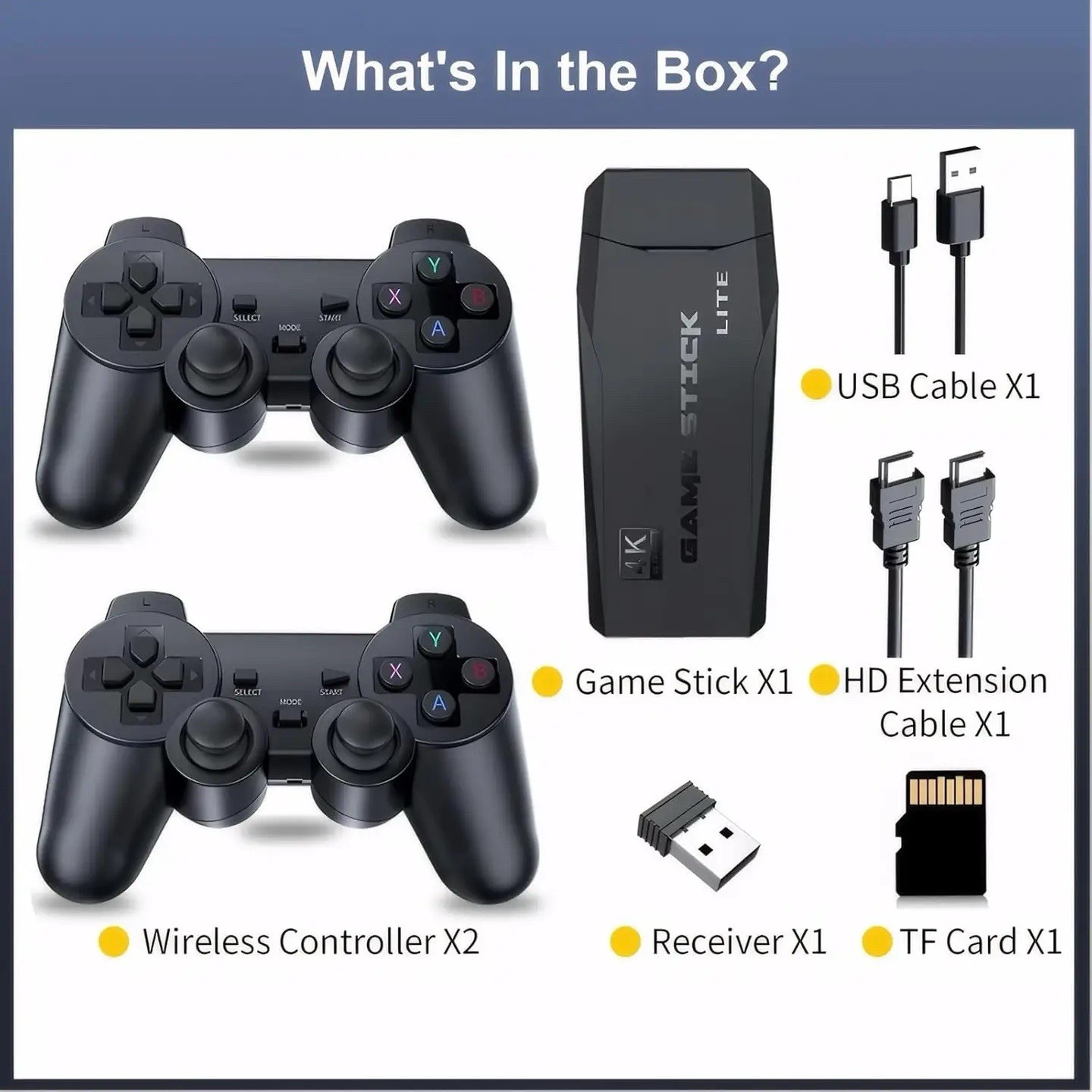 Black Game Stick Lite Microconsole with 4K HDMI Output & Wireless Controllers