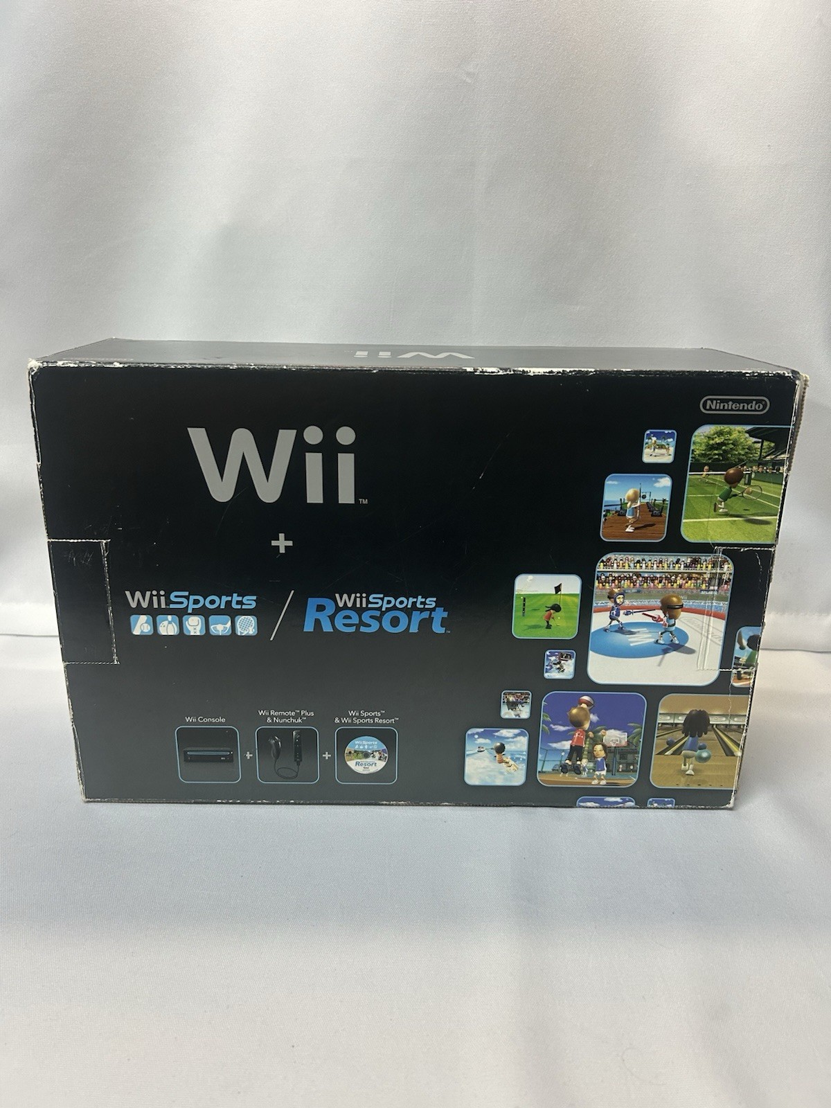 Nintendo Wii Black Console Bundle Complete In Box Wii Sports & Resort 4 Game Set