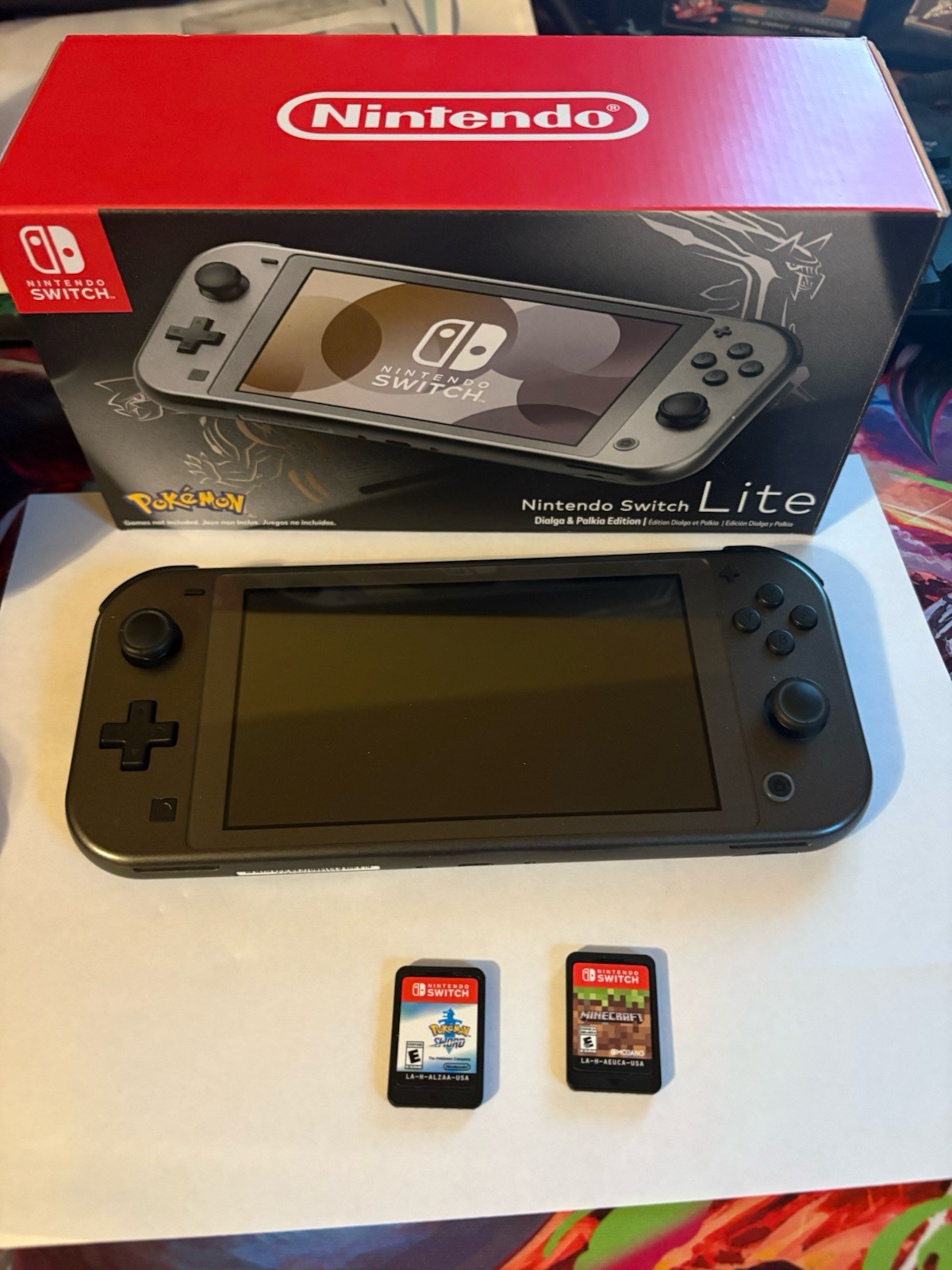 Nintendo Switch Lite Pokemon Dialga and Palkia With Box, 2 Games, Case!!