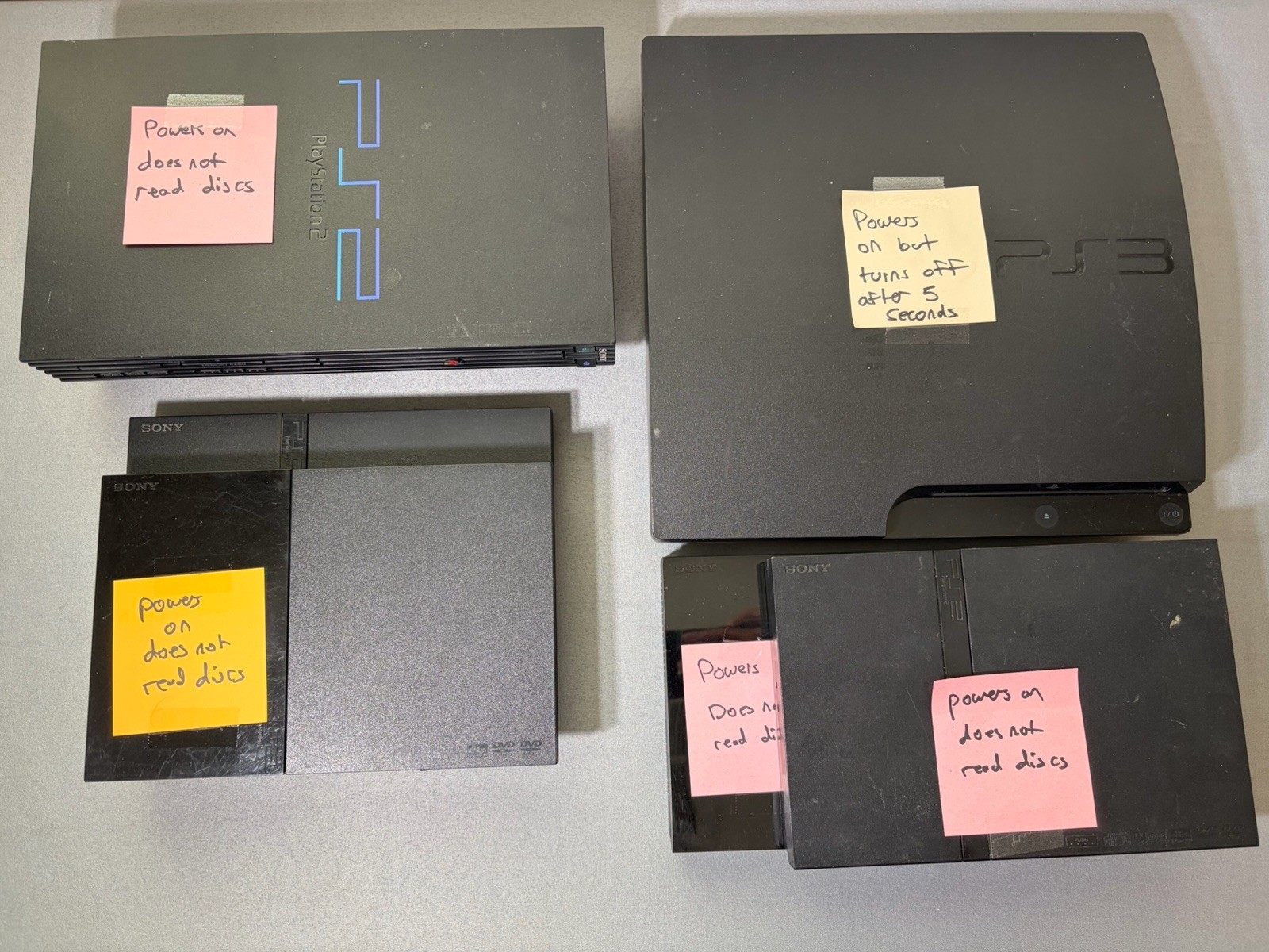 Lot Of 6 Defective PlayStation 2 & 3 Slim Regular Black Game Console PS2 PS3
