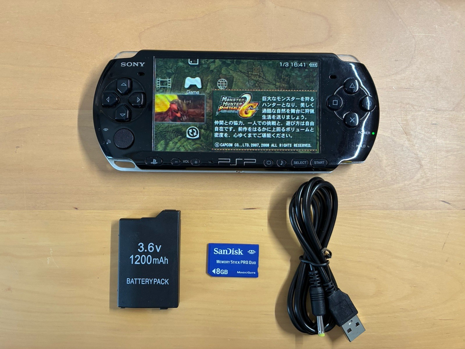 Sony PSP 3000 Black Console Bundle 8GB Memory Card Battery USB Cable Tested