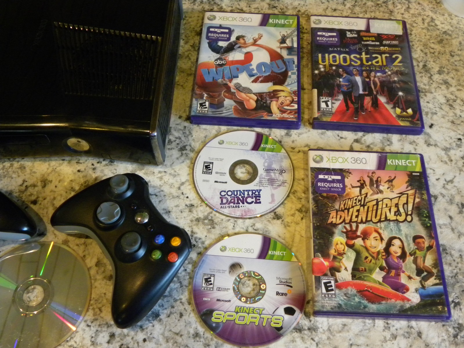 Xbox 360 S Console Bundle w/ Kinect, Controllers, 6 Games, Headset, Wifi Tested