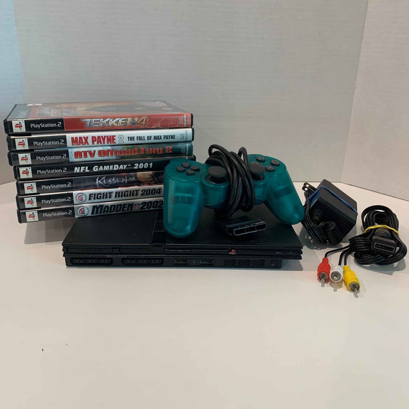 Sony PlayStation 2 PS2 Slim Black Console Bundle W/ Cords + Controller + 7 Games