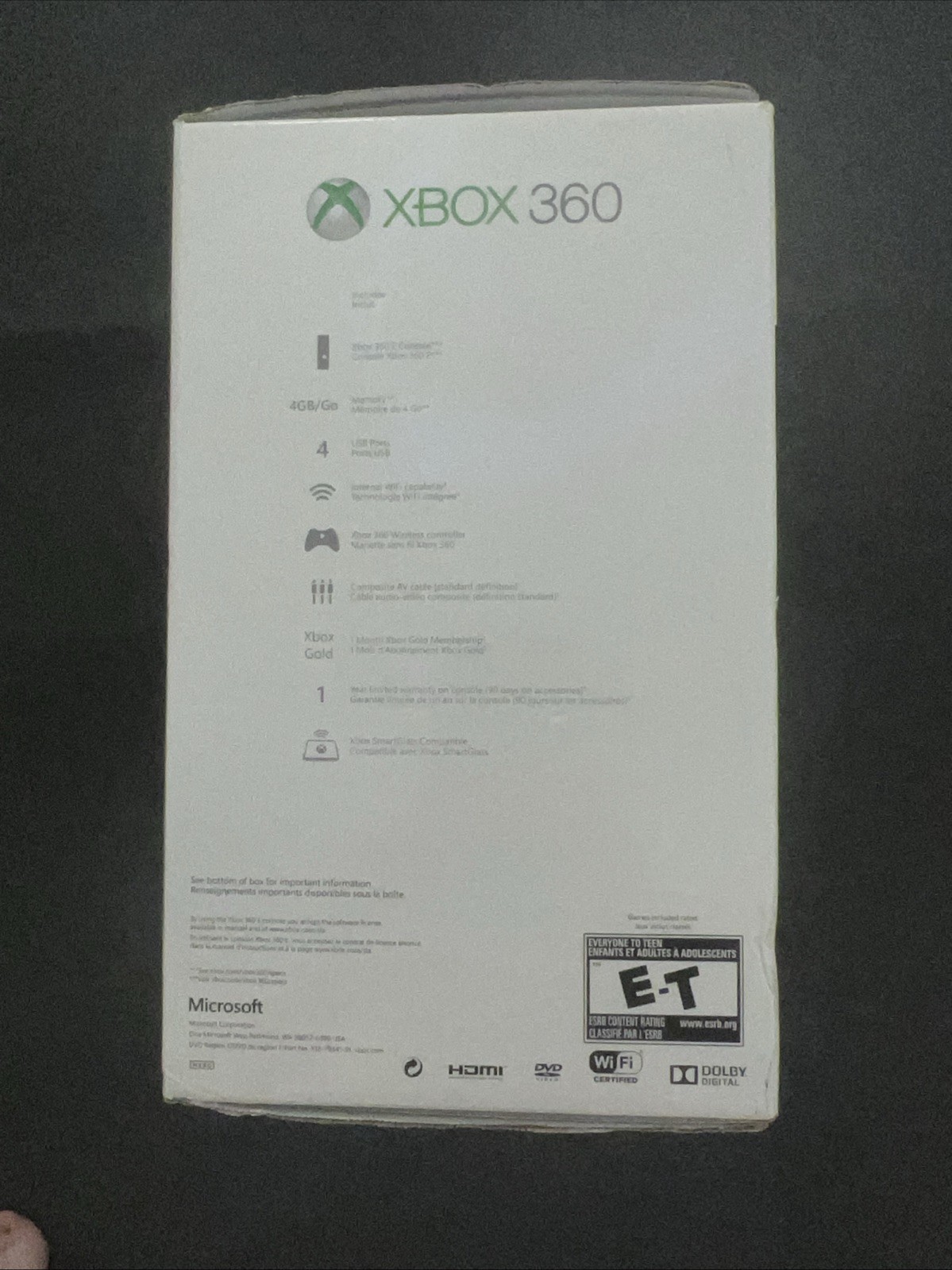 Microsoft Xbox 360 4GB/GoConsole – Black With Controller & Cables – BOX INCLUDED