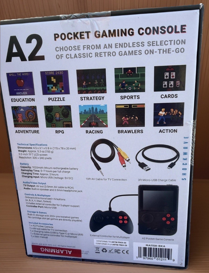 A2 Pocket Gaming Console with 200 Classic Games Pre Installed Ready to Play