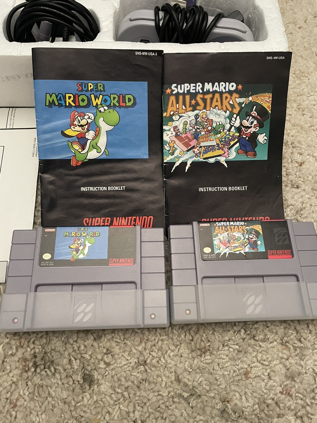 Super Nintendo SNES Console Super Mario World/Mario All Stars Box CIB