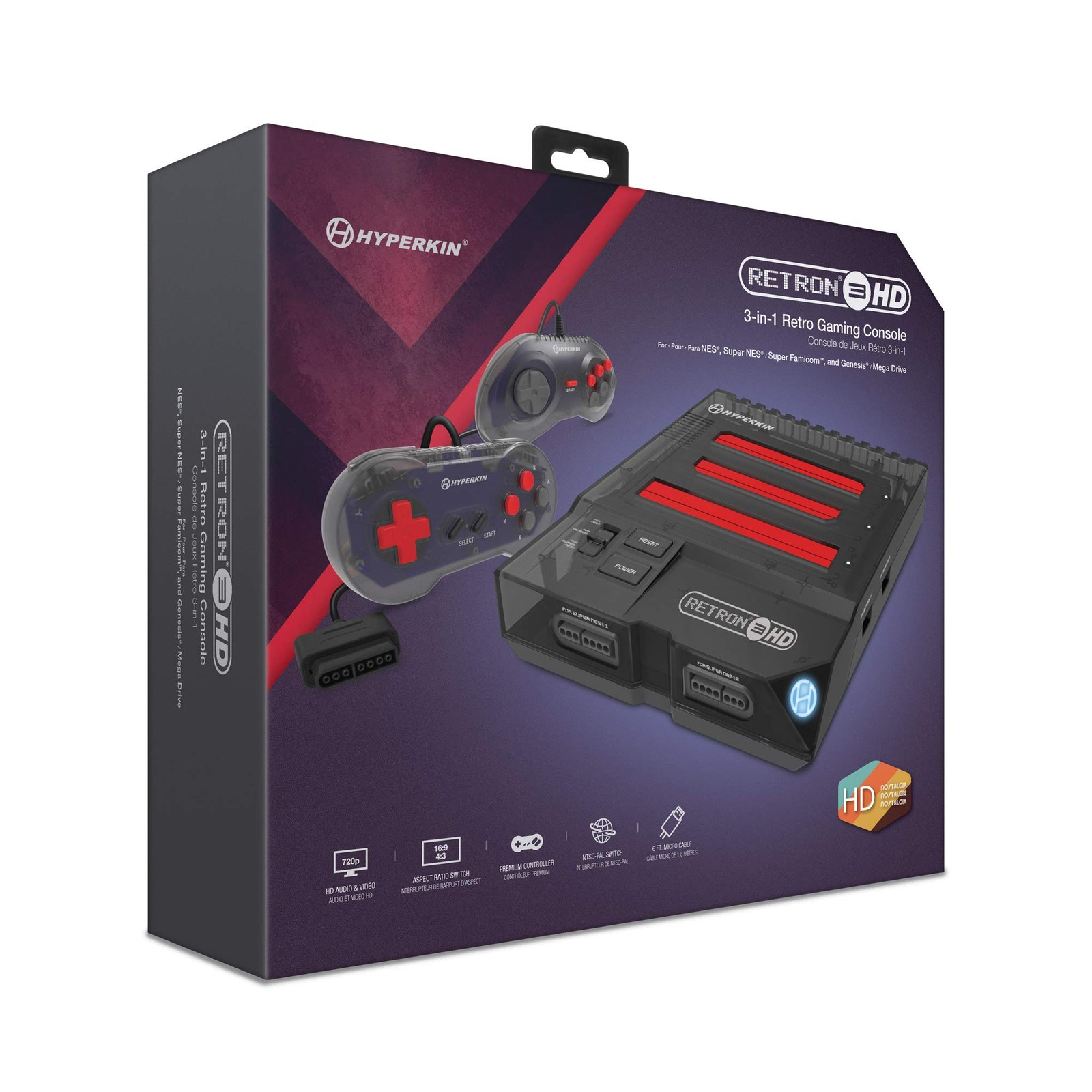 Retro Gaming Console 3-in-1 NES SNES Genesis HD Hyperkin RetroN M03888-SB