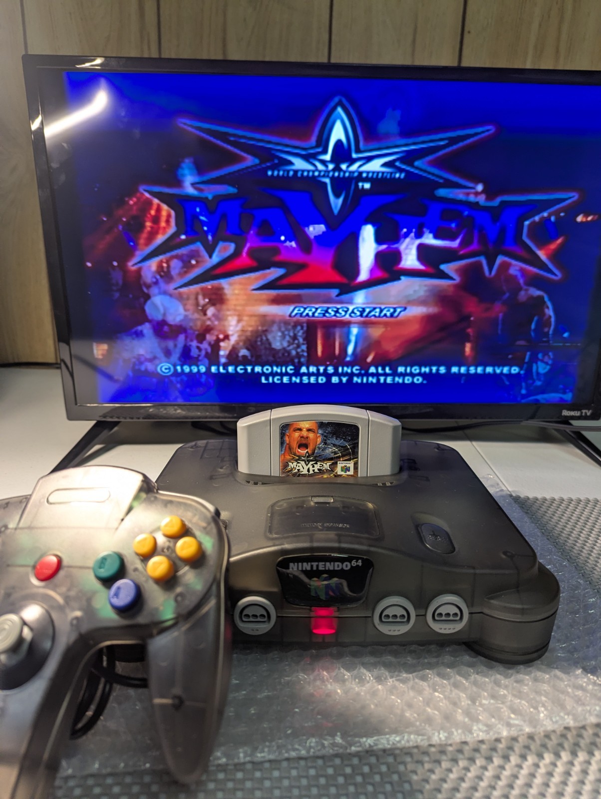 Nintendo 64 Transparent Charcol Shell + Matching Controller Wrestling Bundle