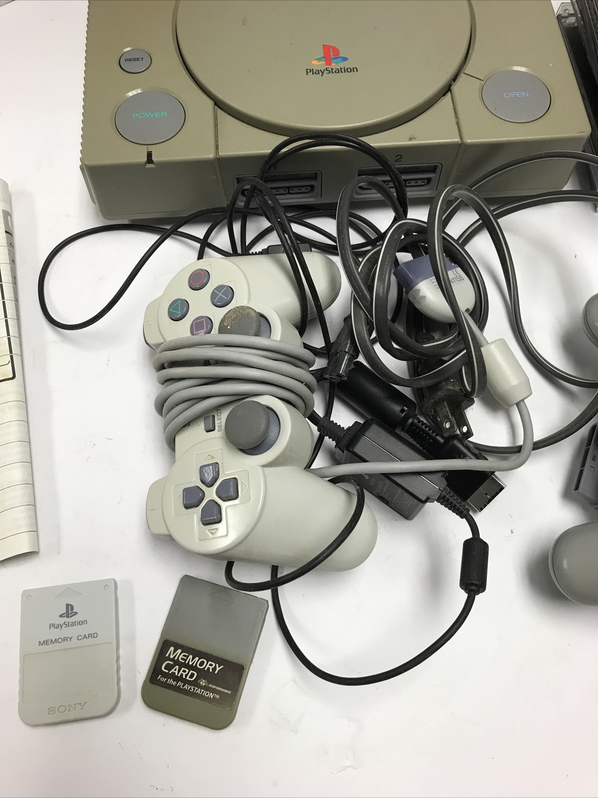 PS1 Console SCPH-9001 in Box with Controllers 12 Games Memory Cards Powers On