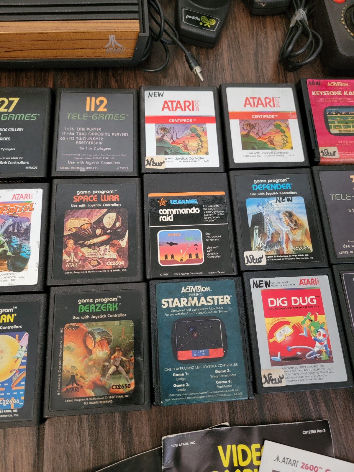 Atari 2600 SIXER Wood Console 6 switch 3 Joysticks 43 game bundle lot