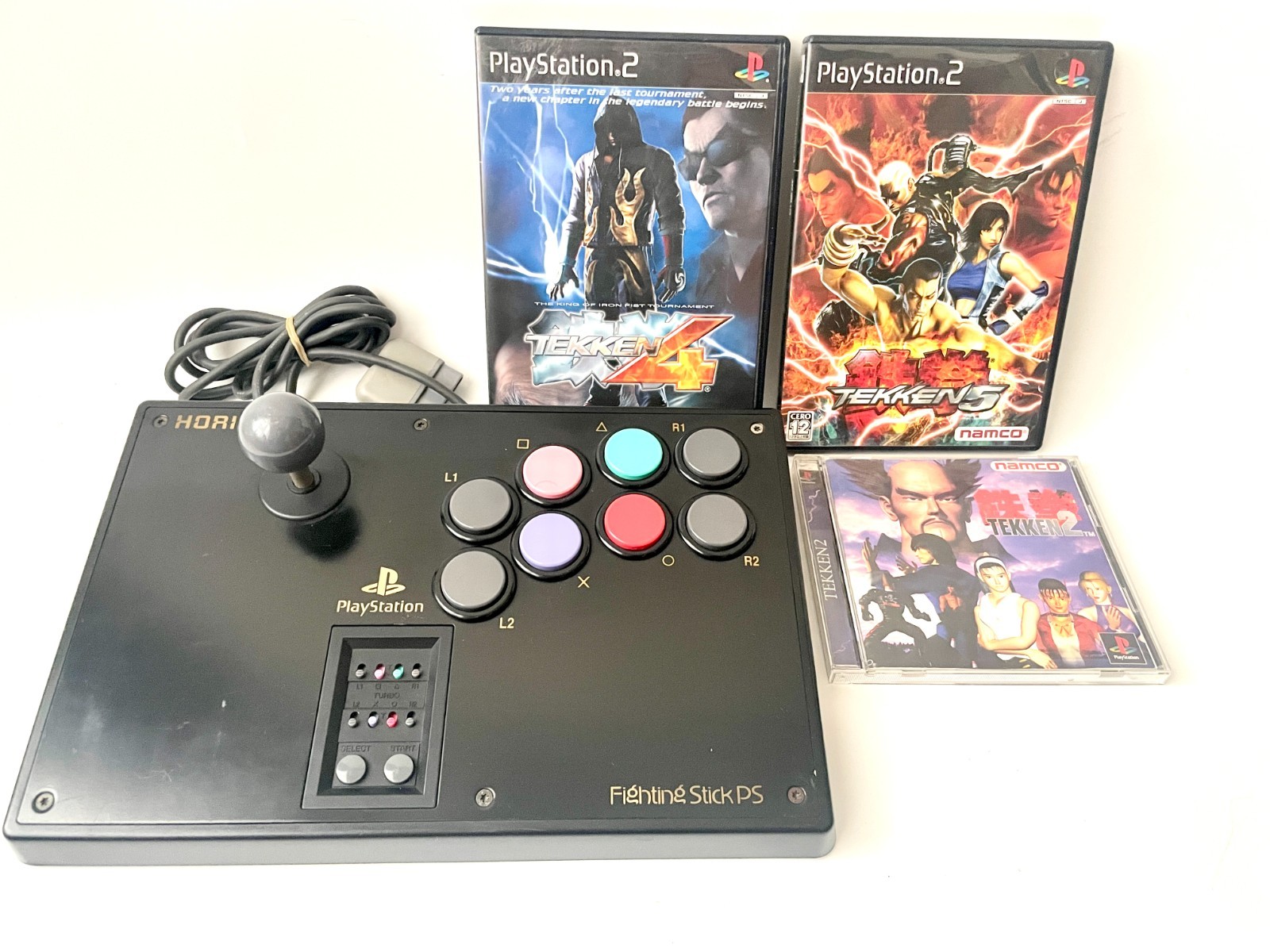 HORI Fighting Stick PS Arcade Controller Bundle with Tekken 2 4 5 PS1 PS2 Japan