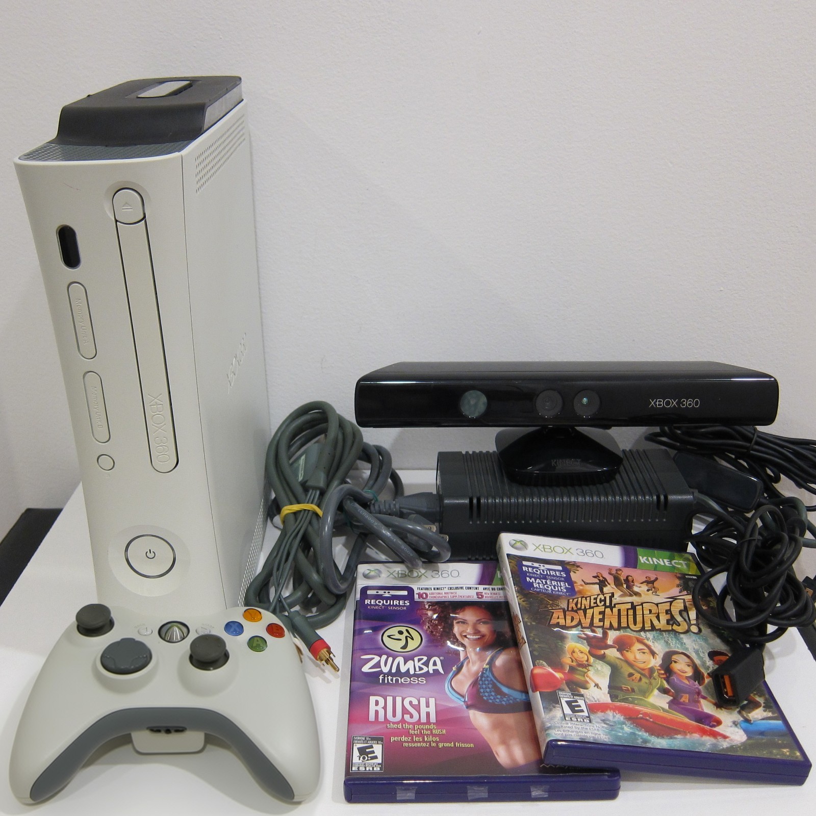 Xbox 360 Fat 120GB Console Bundle w/ Controller Kinect Sensor 2 Games TESTED