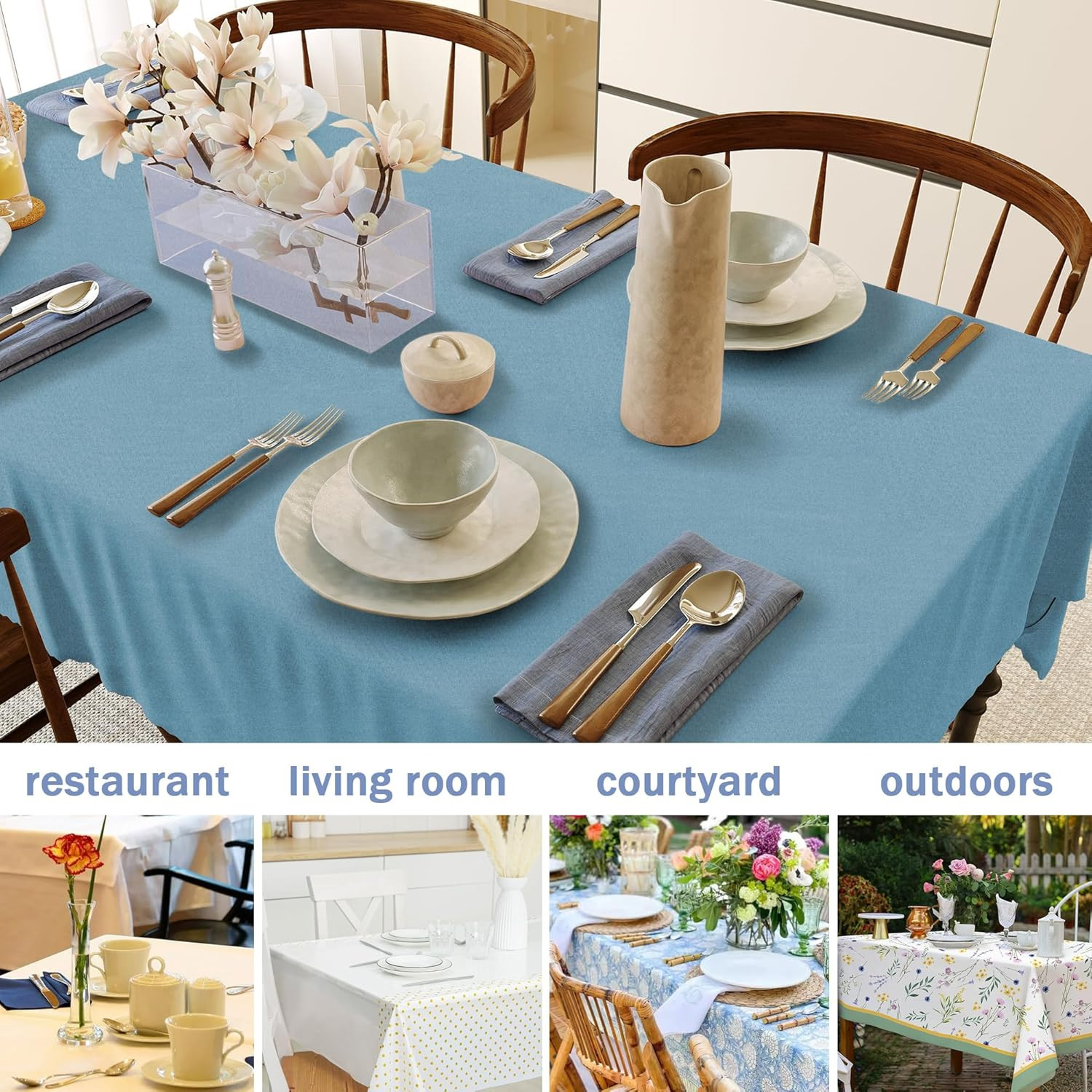 Rectangular Tablecloth Cationic Fabric Waterproof Stain Resistant Wrinkle-Resist