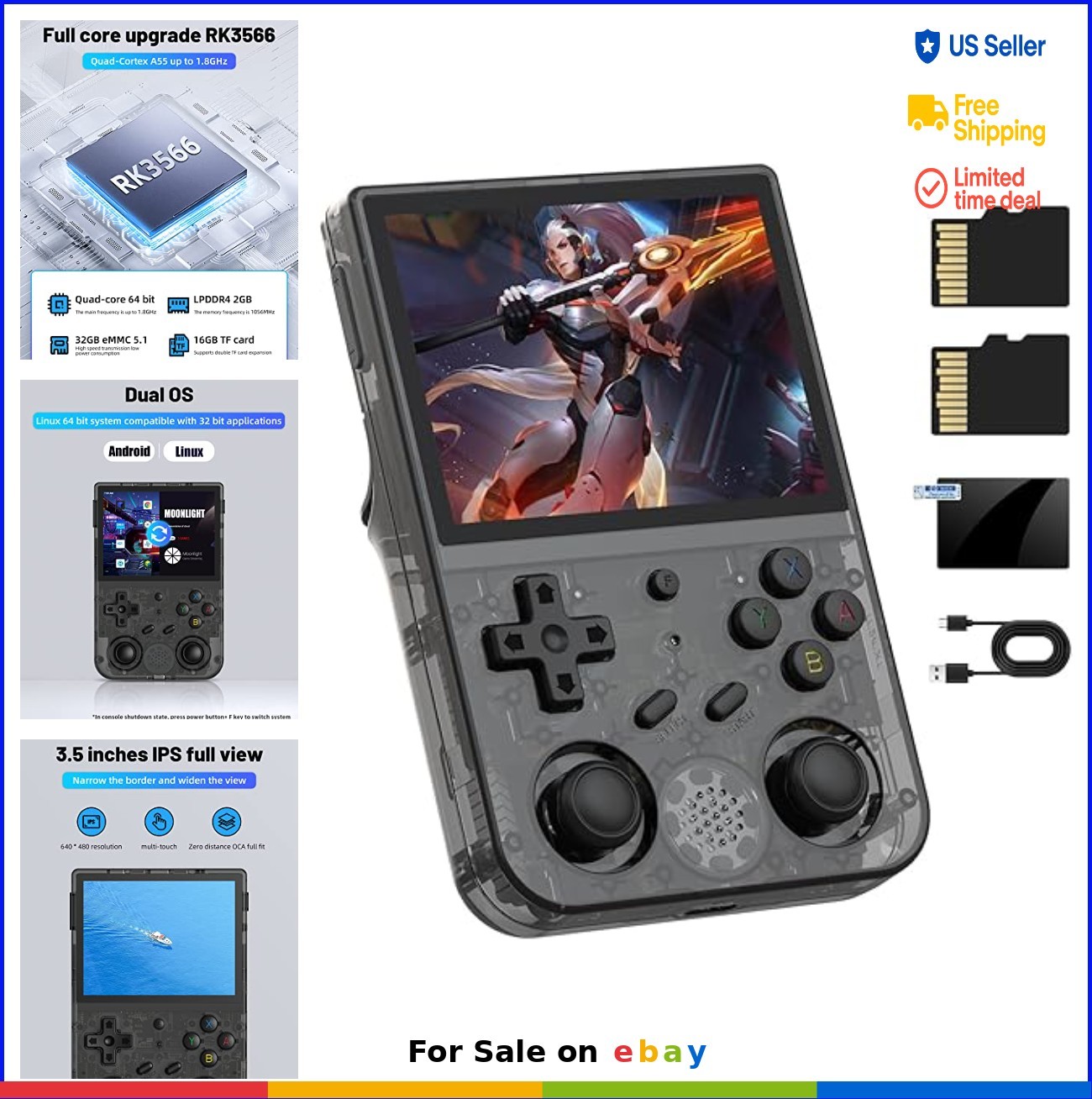 Retro Handheld Game Console 3.5 Inch IPS Screen Android 11 Linux 64GB 4450 Games
