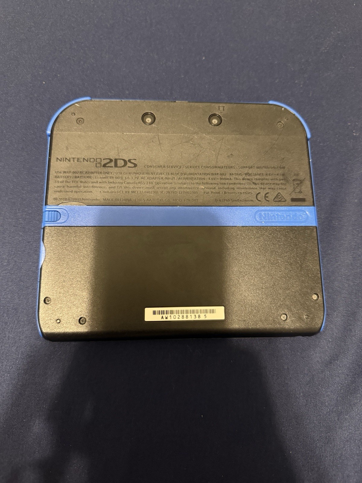 Nintendo 2DS Black/Blue Handheld Console Wi-Fi 4GB Region Free w/ Charger