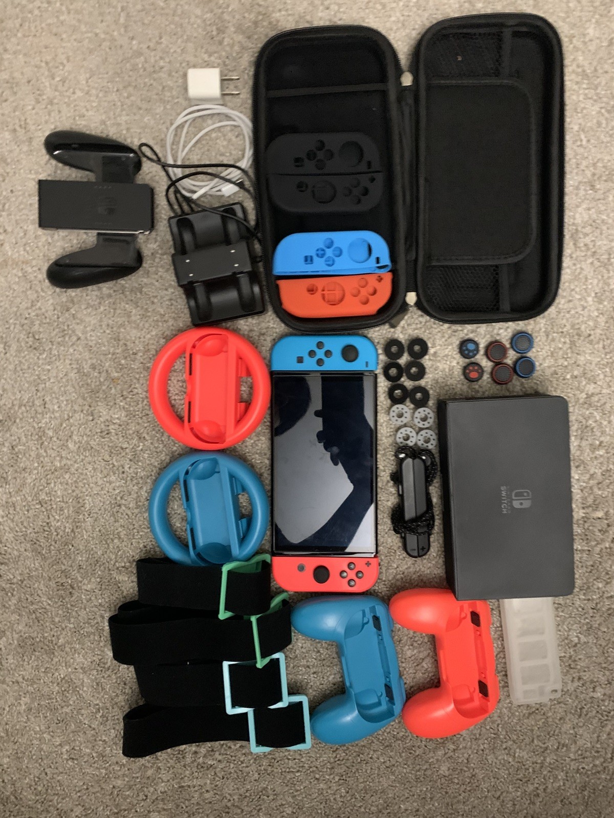 Nintendo Switch OLED 64GB Bundle Dock Case Joy Cons Accessories Tested Working
