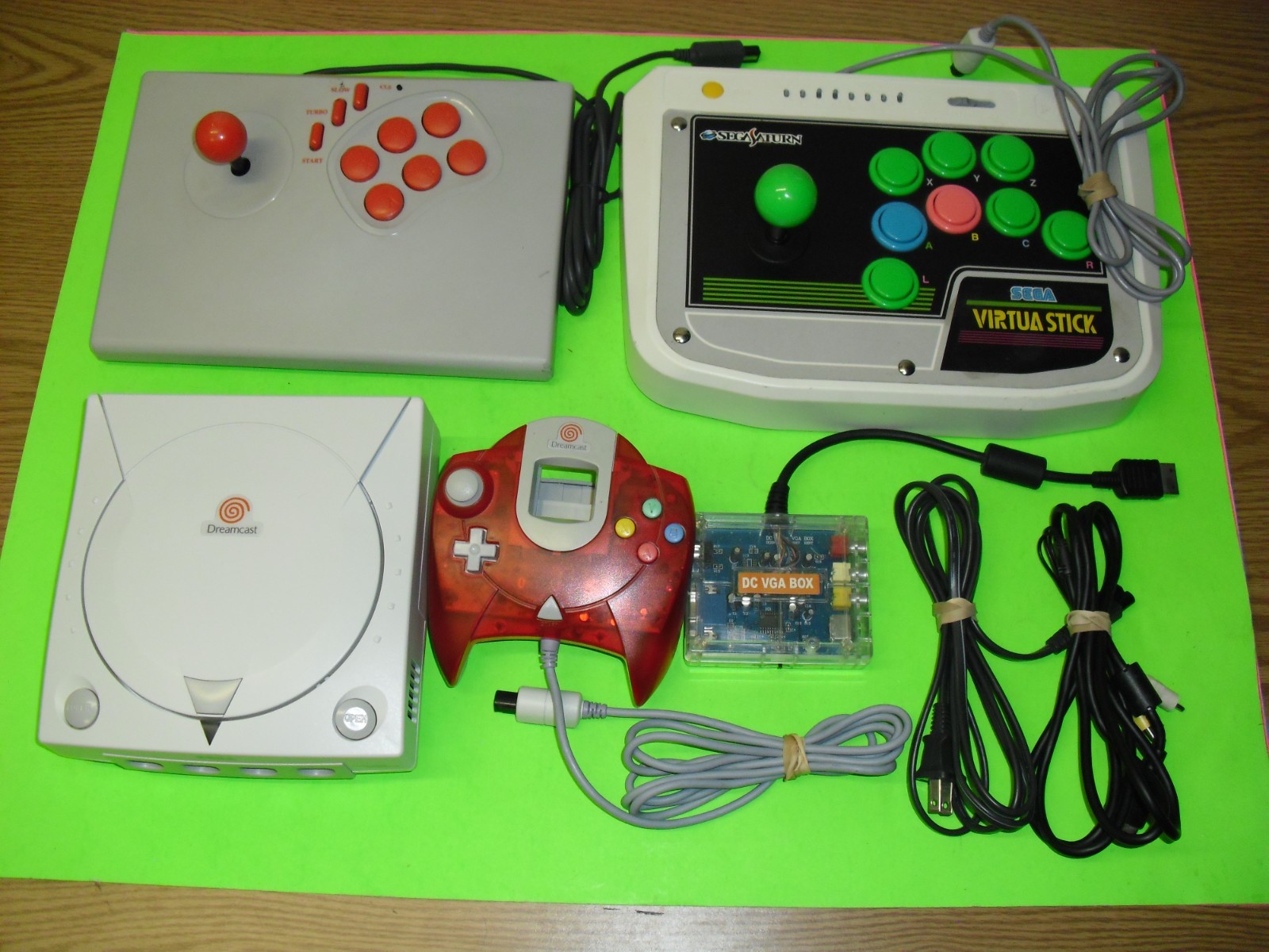 Sega Dreamcast system w/ 2 Arcade Fighting Sticks, Red Controller & DC VGA Box!