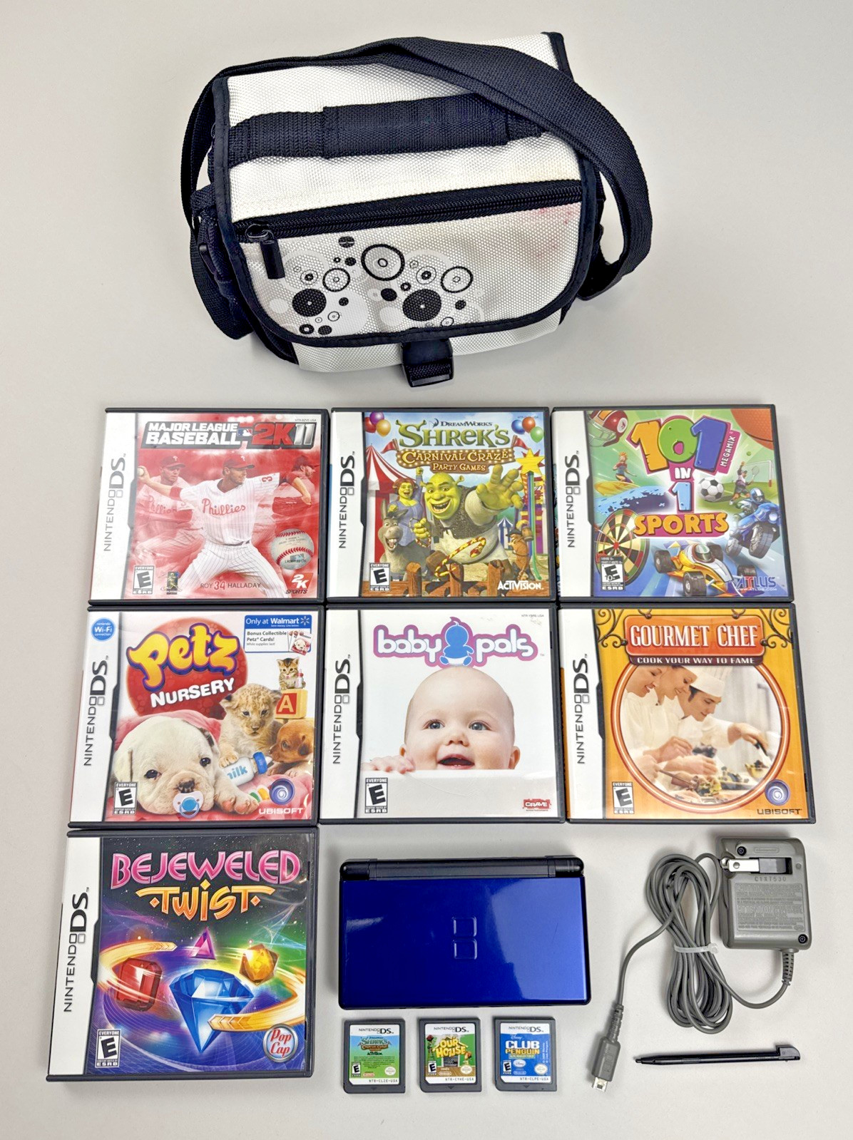 Nintendo DS Lite – Cobalt / Black Console W/ Case, 10 Games Charger FULLY TESTED