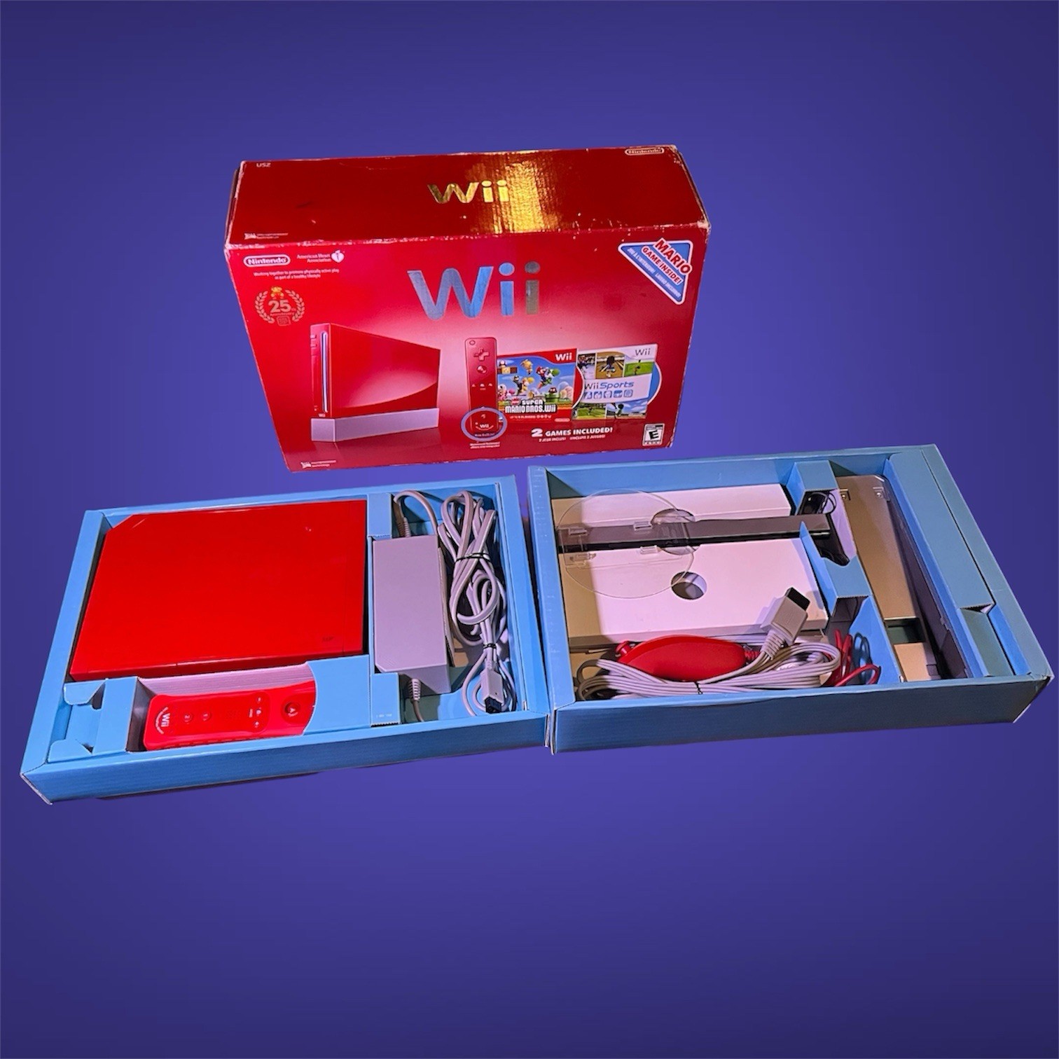 Nintendo Wii Red Mario 25th Anniversary Console In Box W/ Game Manuals Tested