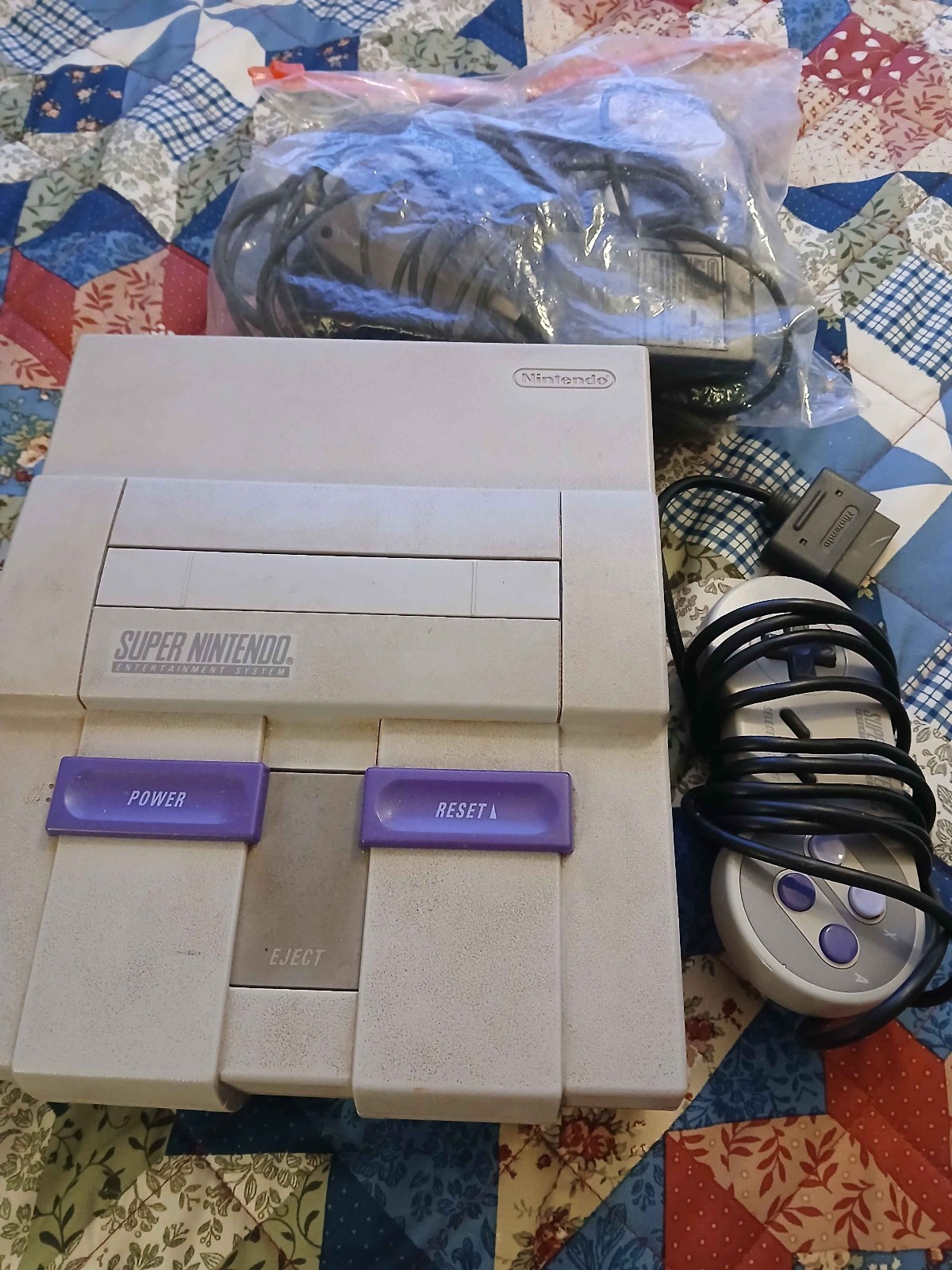 Nintendo SNES Console and Cords + OEM Controller Untested As-Is Parts READ DESC.