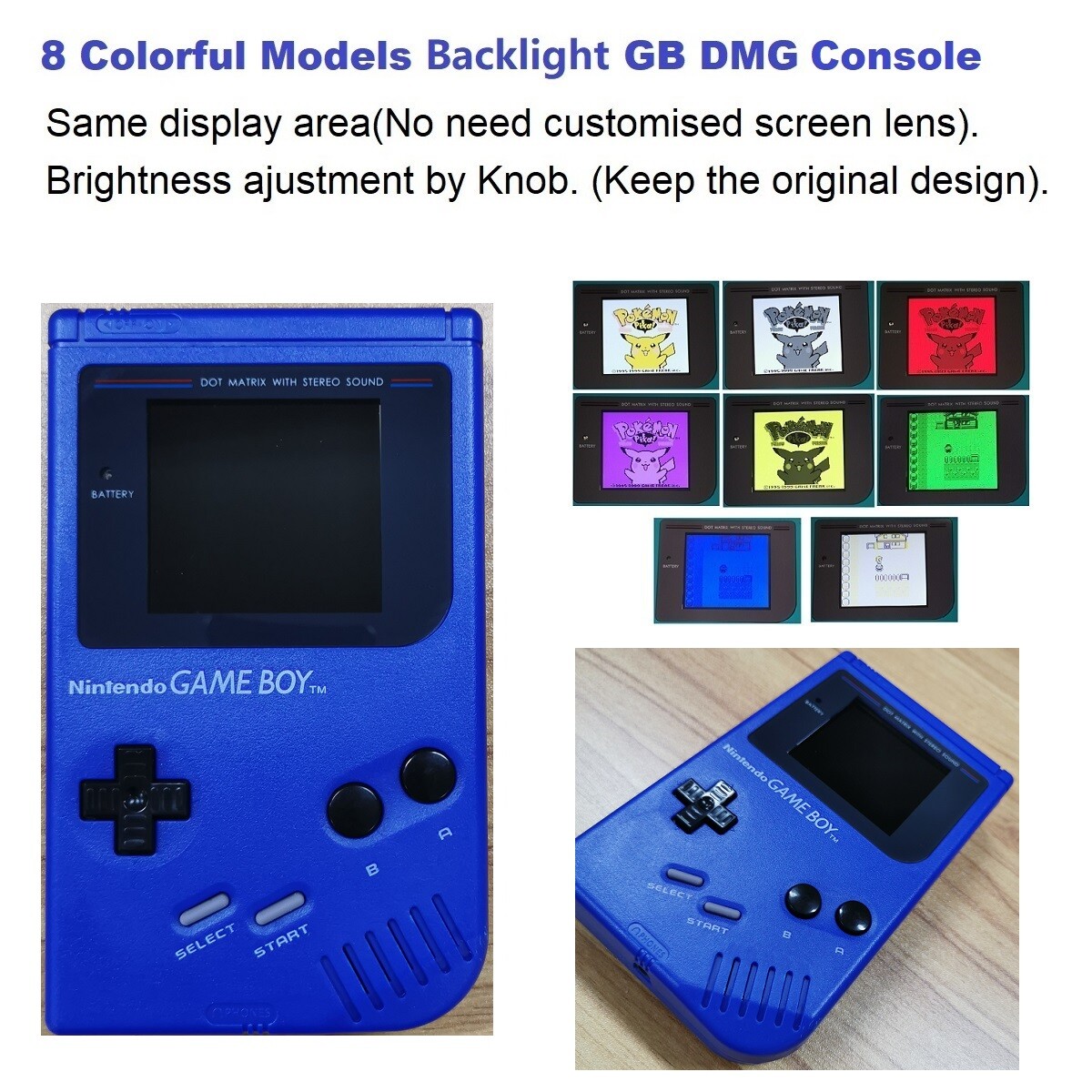 8 Color Palettle RIPS V3 Backlight Nintendo Game Boy DMG Console – Blue