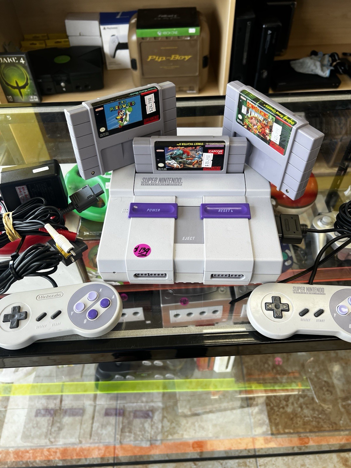 Super Nintendo SNES with 2 Controllers and Donkey Kong 2 Games Bundle