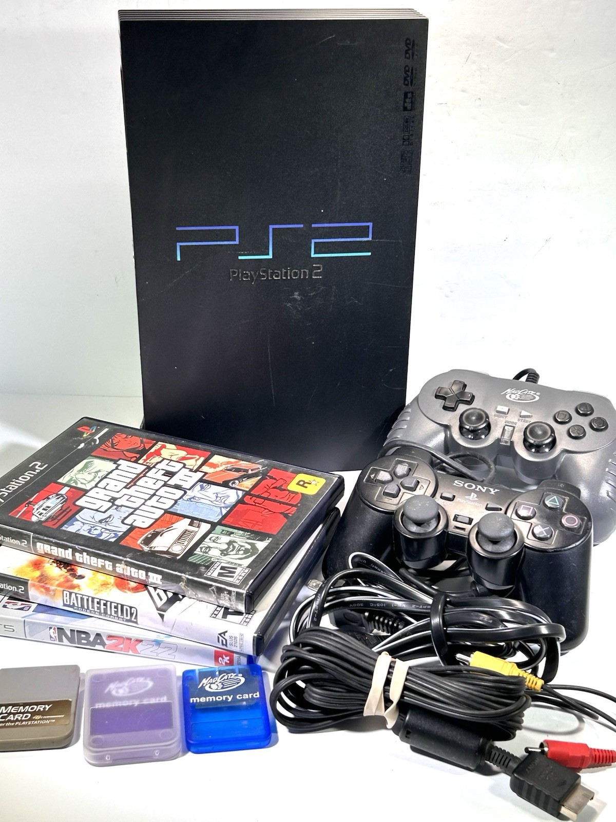 Sony PlayStation 2 PS2 Console Bundle • 2 Controllers Memory Games Cords READ