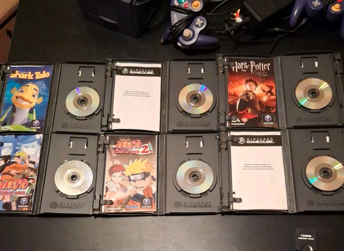 Nintendo GameCube Indigo DOL-001 Console 2 OEM Controllers 6 Games Naruto Tested