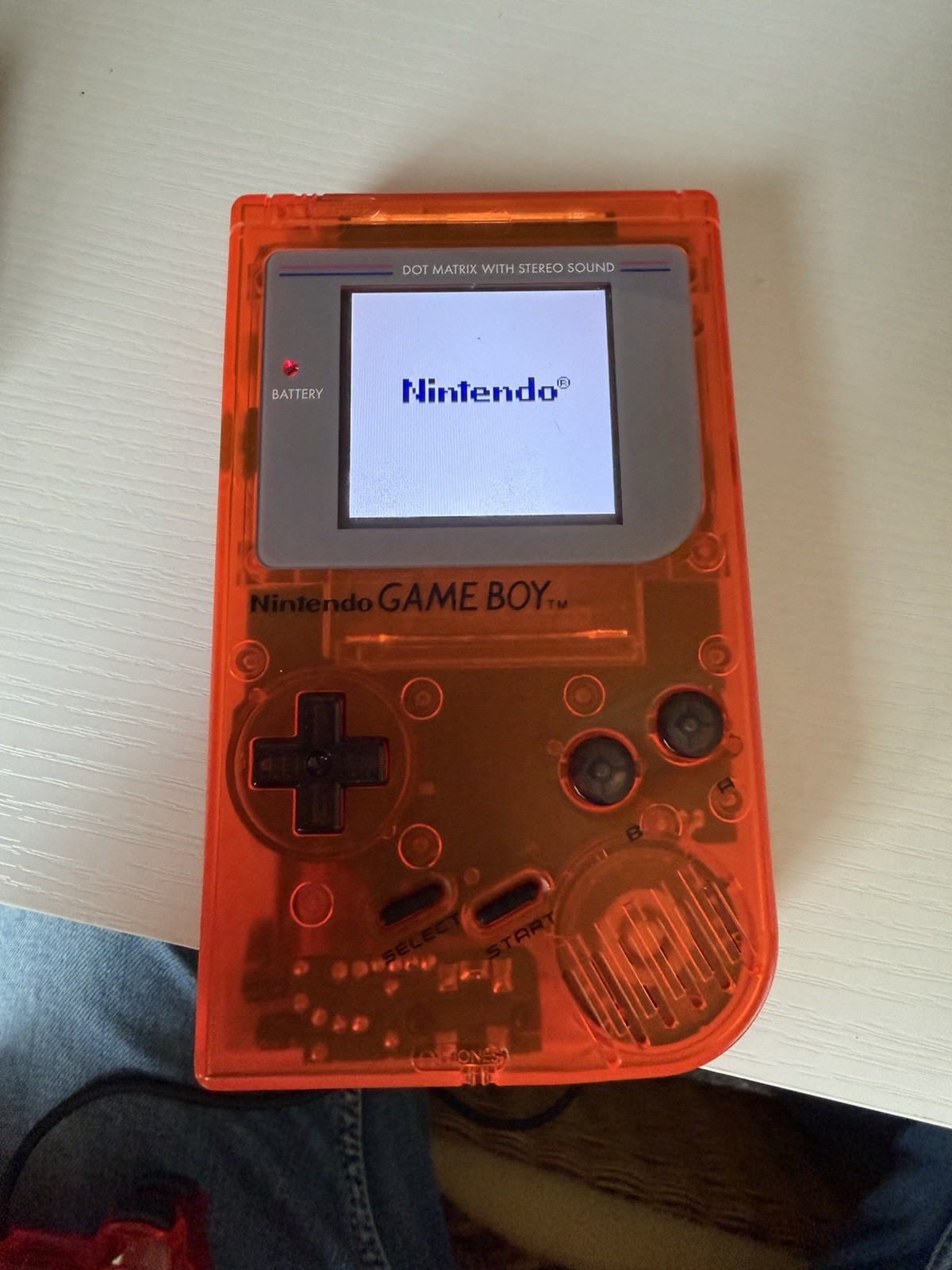 Clear Orange Nintendo Classic Game Boy DMG With Upgraded IPS Screen USBC Battery
