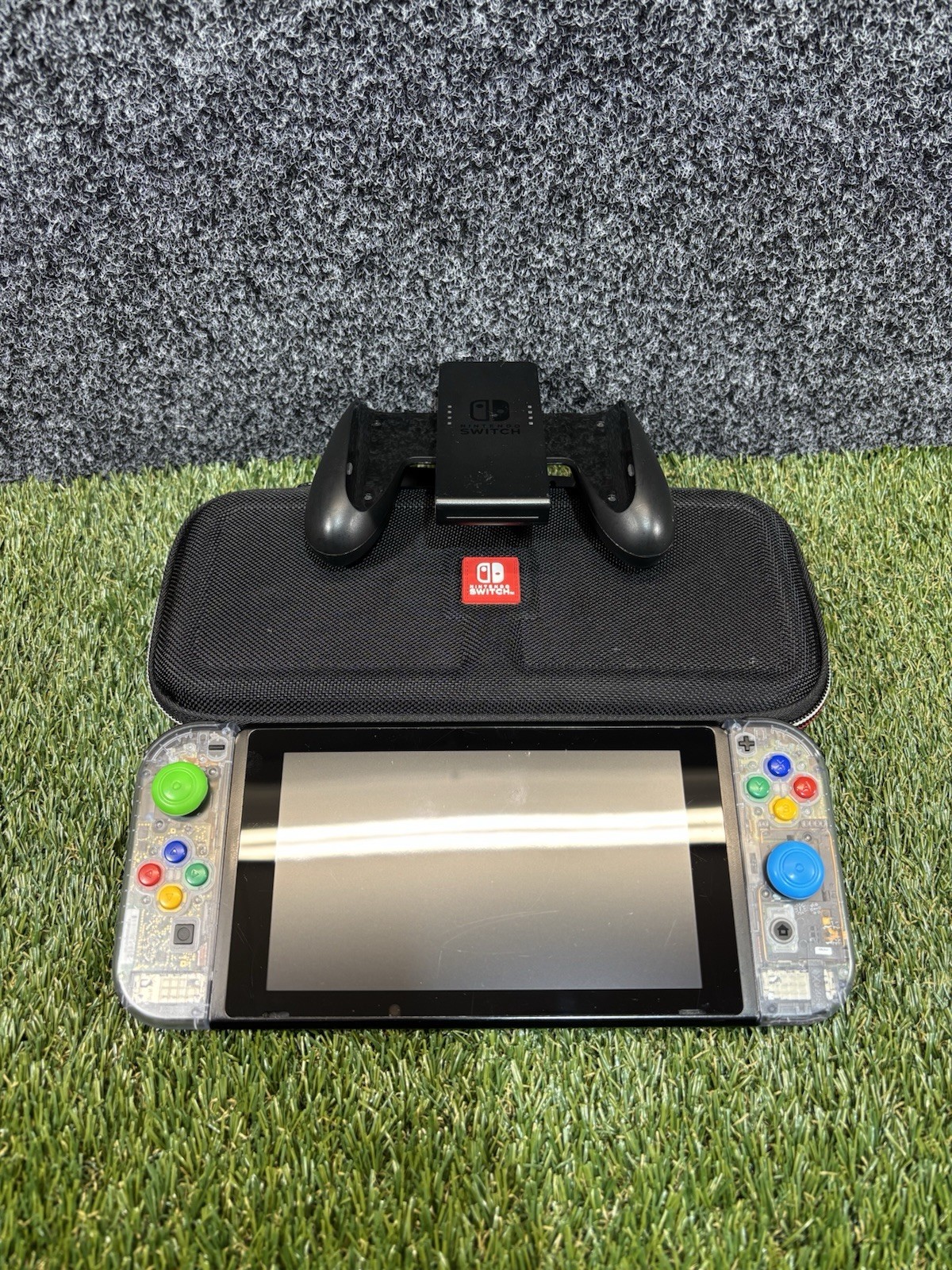 Nintendo Switch V2 Console Bundle + Clear Joy-Cons and Case Works Perfectly