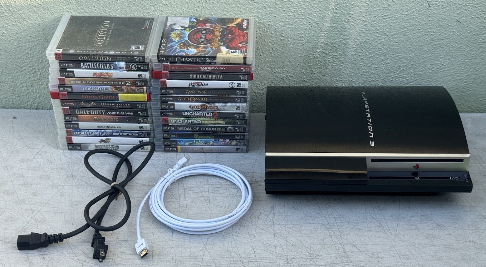 Sony PlayStation 3 80GB CECHK01 Console PS3 Bundle W/ 26 Games & Cords Used