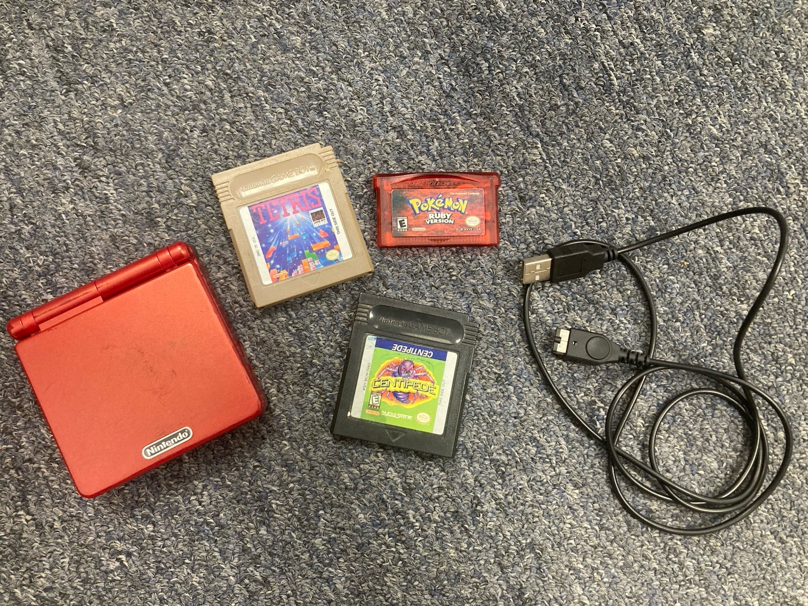 Nintendo Game Boy Advance (GBA) SP System Flame Red W/ Pokémon Ruby & More