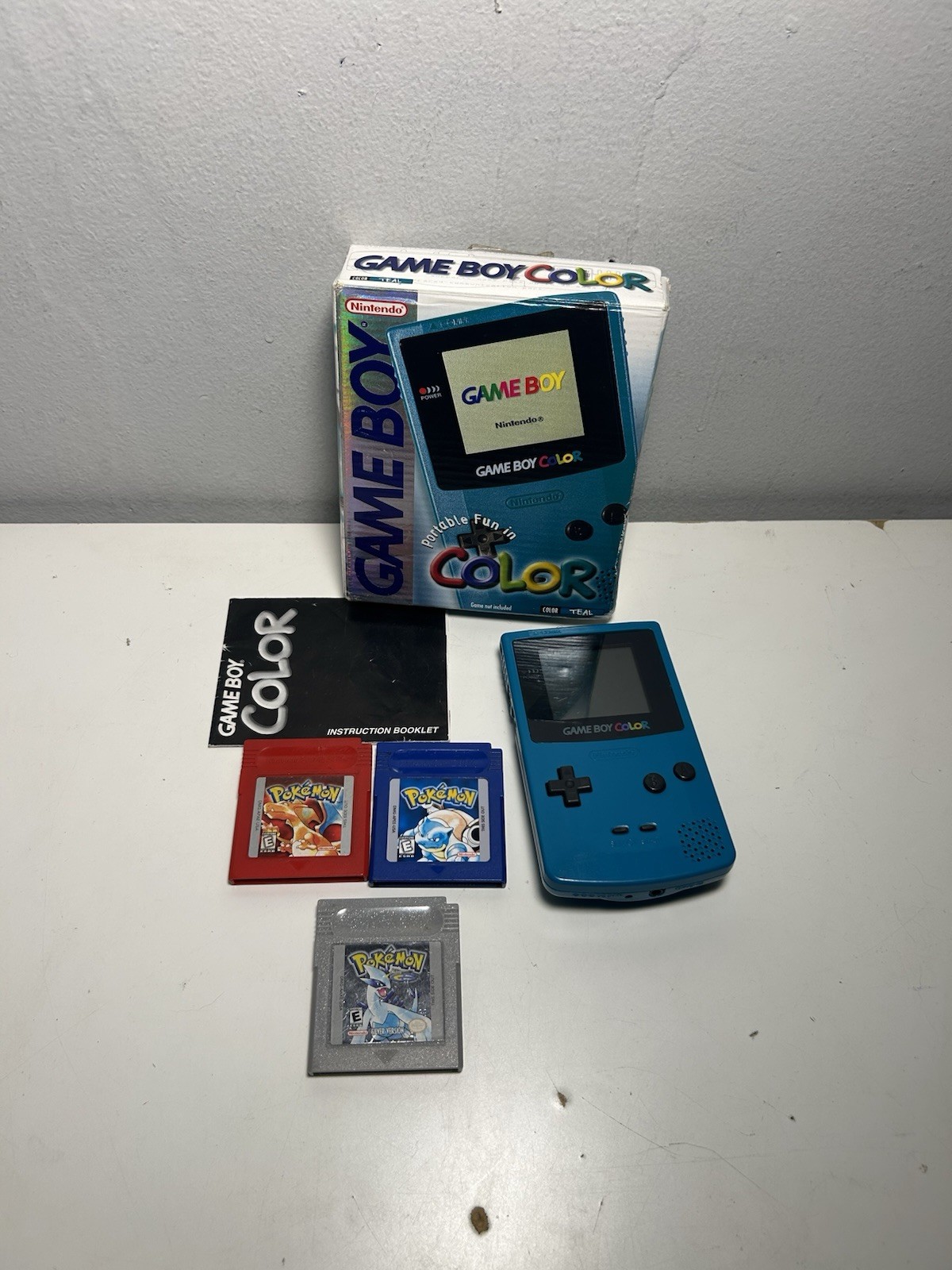 Nintendo Game Boy Color Handheld Game Console – Teal Pokemon Red, Blue, Silver